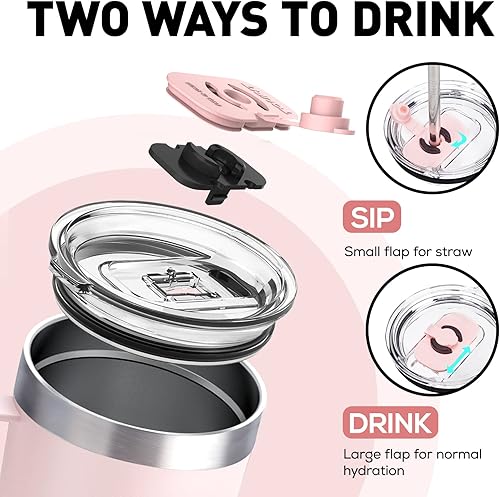 Miniatura 2 de TOURIT Vaso aislado de 30 onzas con asa y pajilla, tapa MagSlider reutilizable 3 en 1. Doble pared a prueba de sudor, libre de BPA para mantener las