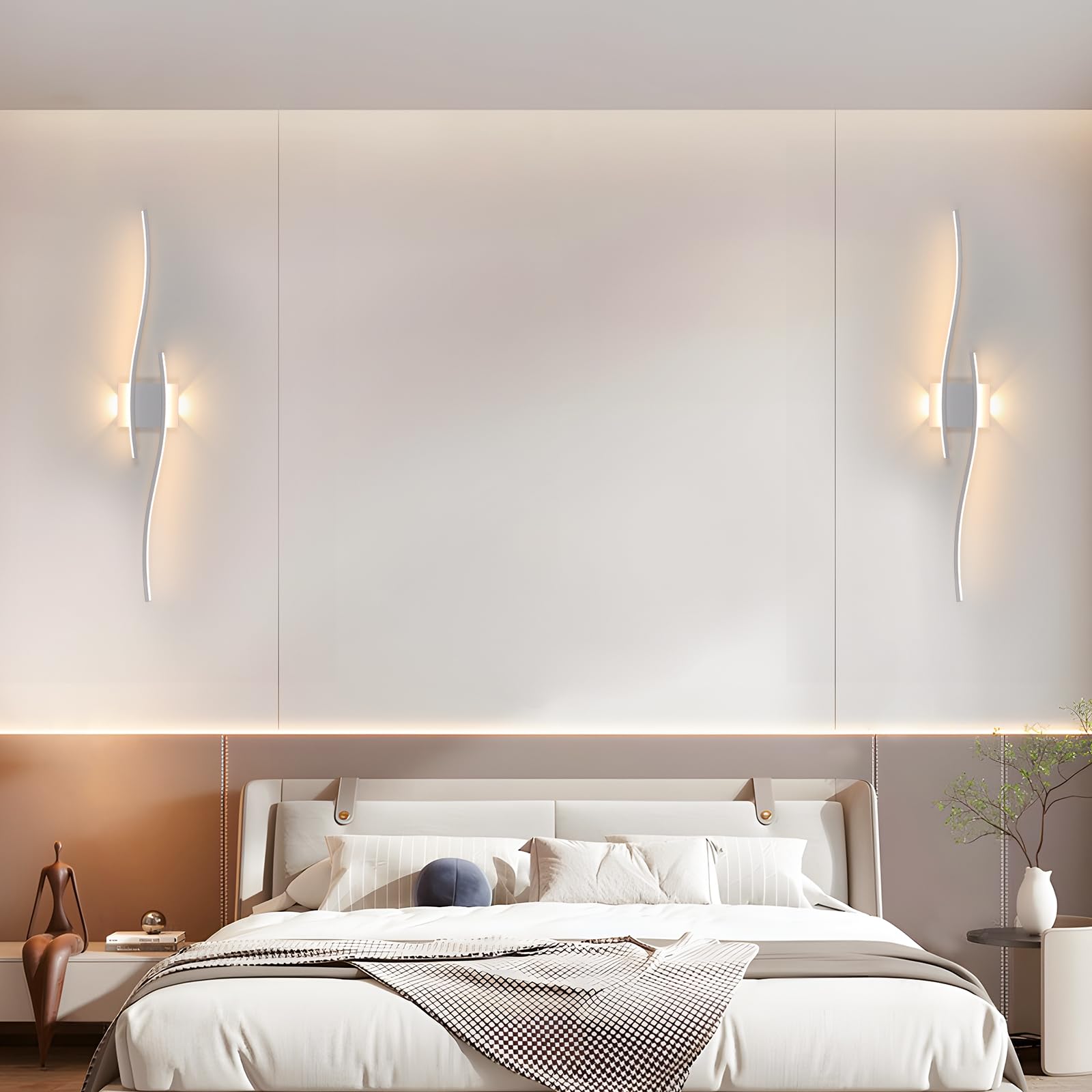 DELIPOP Lámpara de Pared Moderna LED, 27W Blanco Aplique de Pared con Forma Curva, Luz Cálida 3000K Iluminación Interior para Dormitorio Salón Pasillo Oficina