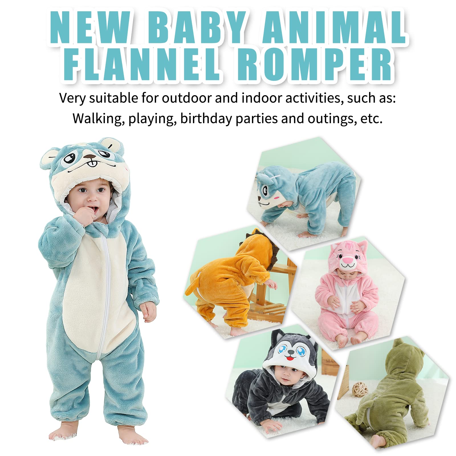 Unisex Bambino Inverno Pagliaccetto Coniglio Tigre Cucire Animale Stile Flanella Cosplay Halloween Costume Attrezzatura
