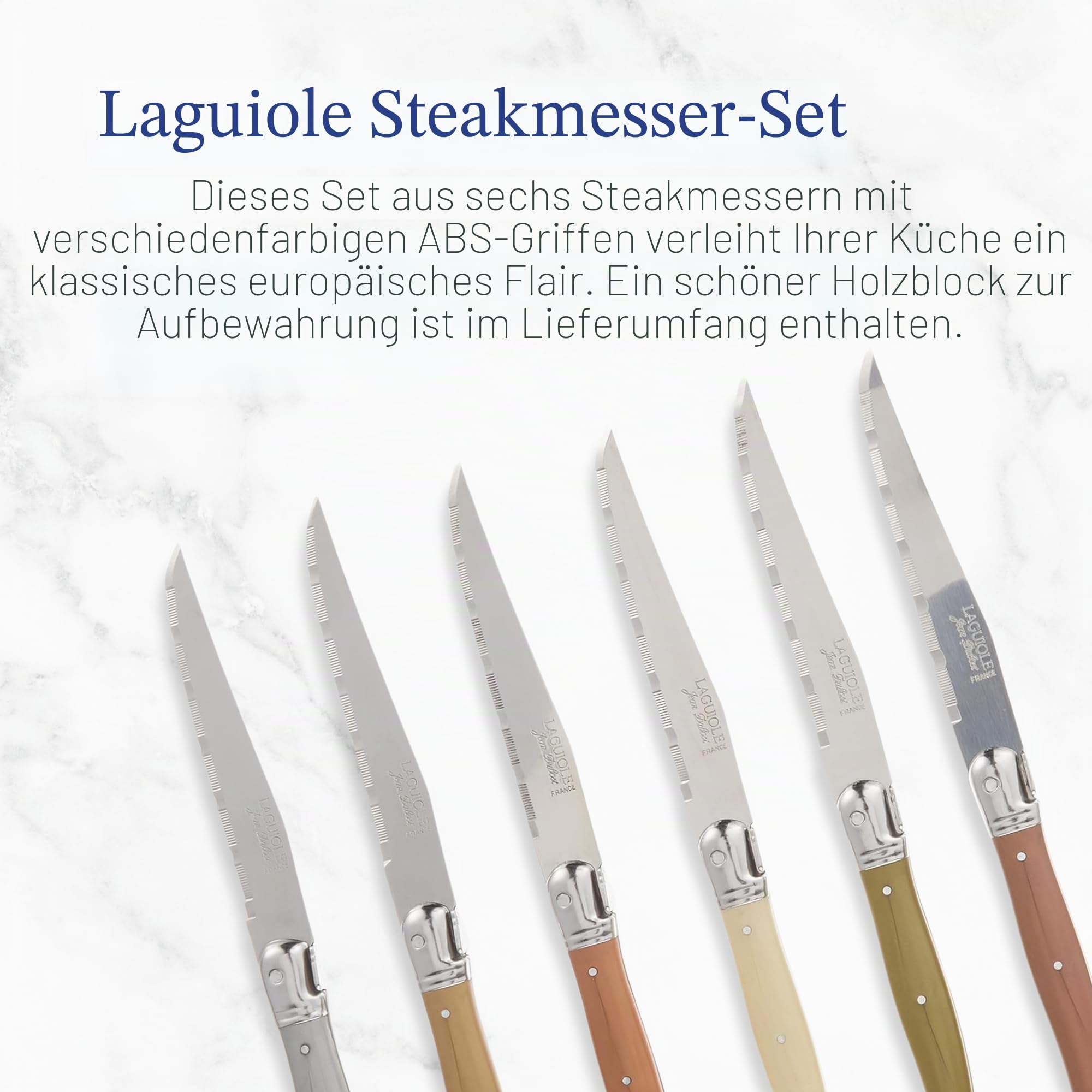 KOM Amsterdam 7103 6 Steakmesser mit Wellenschliff in Messerblock Holz laguiole, Mineral Mix