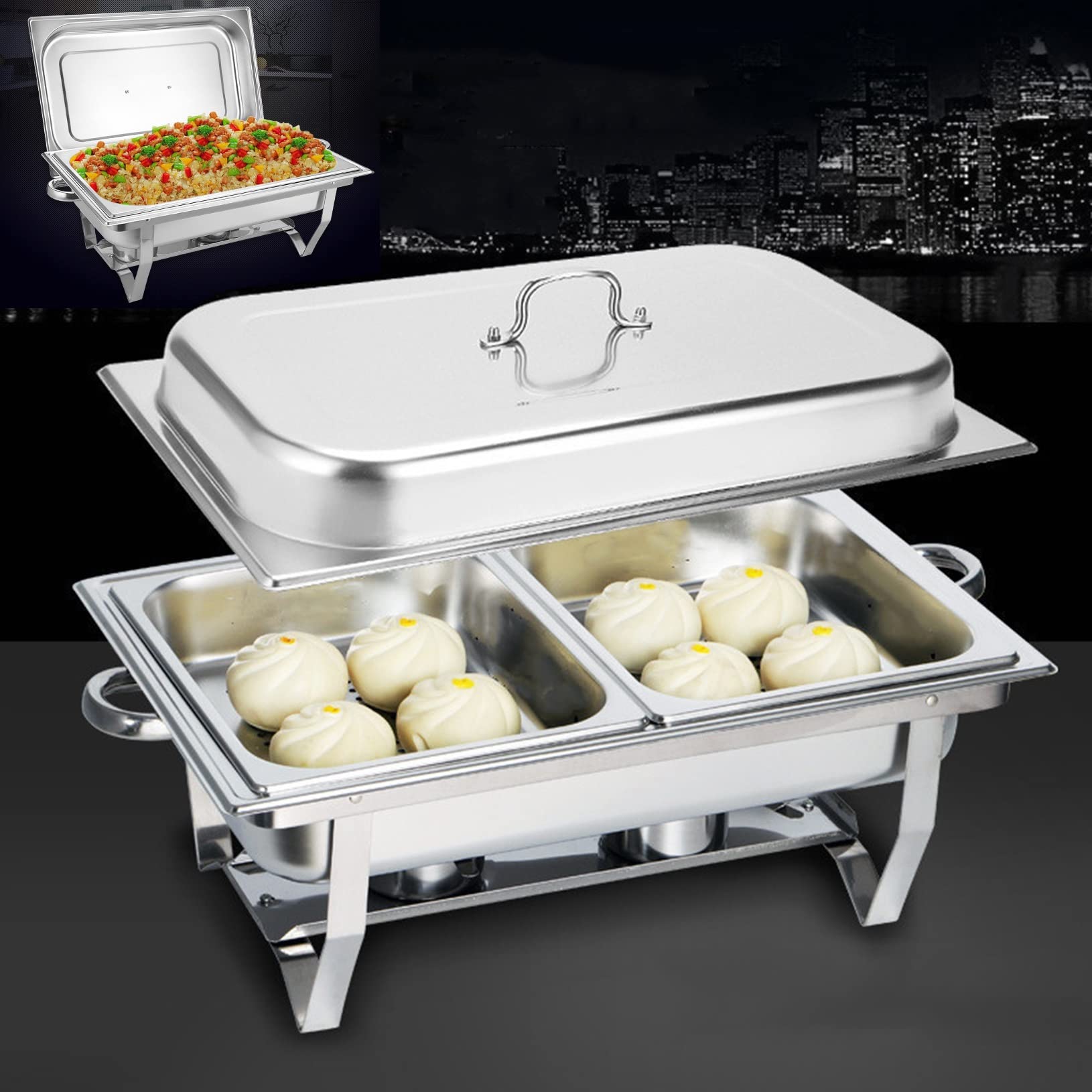 Olla de Calentamiento Aislamiento Calentador Alimentos Calientaplatos buffet bandejas de Acero Inoxidable Chafing Dish Servidor Termostato de temperatura,Bandeja Calientes Función Mantenimiento Calor