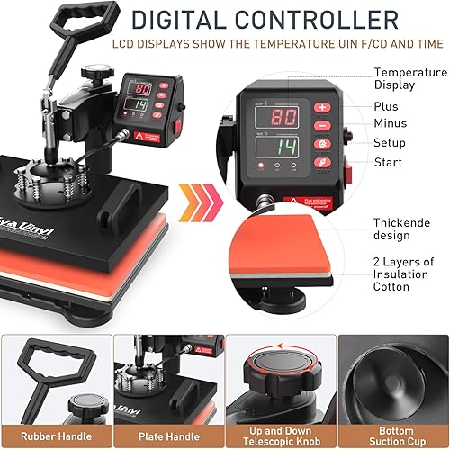 Miniatura 3 de Prensa de calor, máquina de prensa de calor 5 en 1 Lya Vinyl - 12 x 15 pulgadas, combo Swing Away camiseta impresora de transferencia de