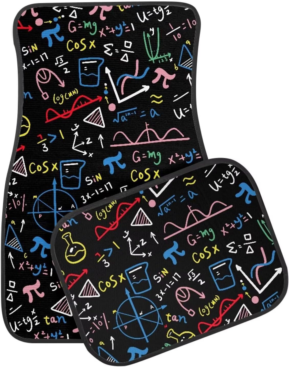 Amzbeauty Color Maths Print Car Floor Mats Front and Rear Anti Slip Protection