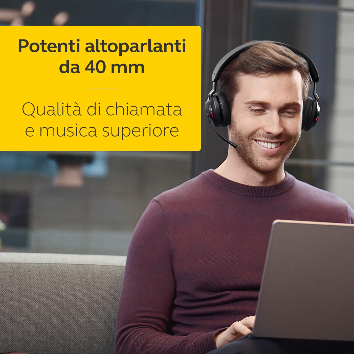 Jabra Evolve2 65 Wireless PC Headset – Noise Cancelling, Tutte le piattaforme, USB-A dongle, Nero, Stereo