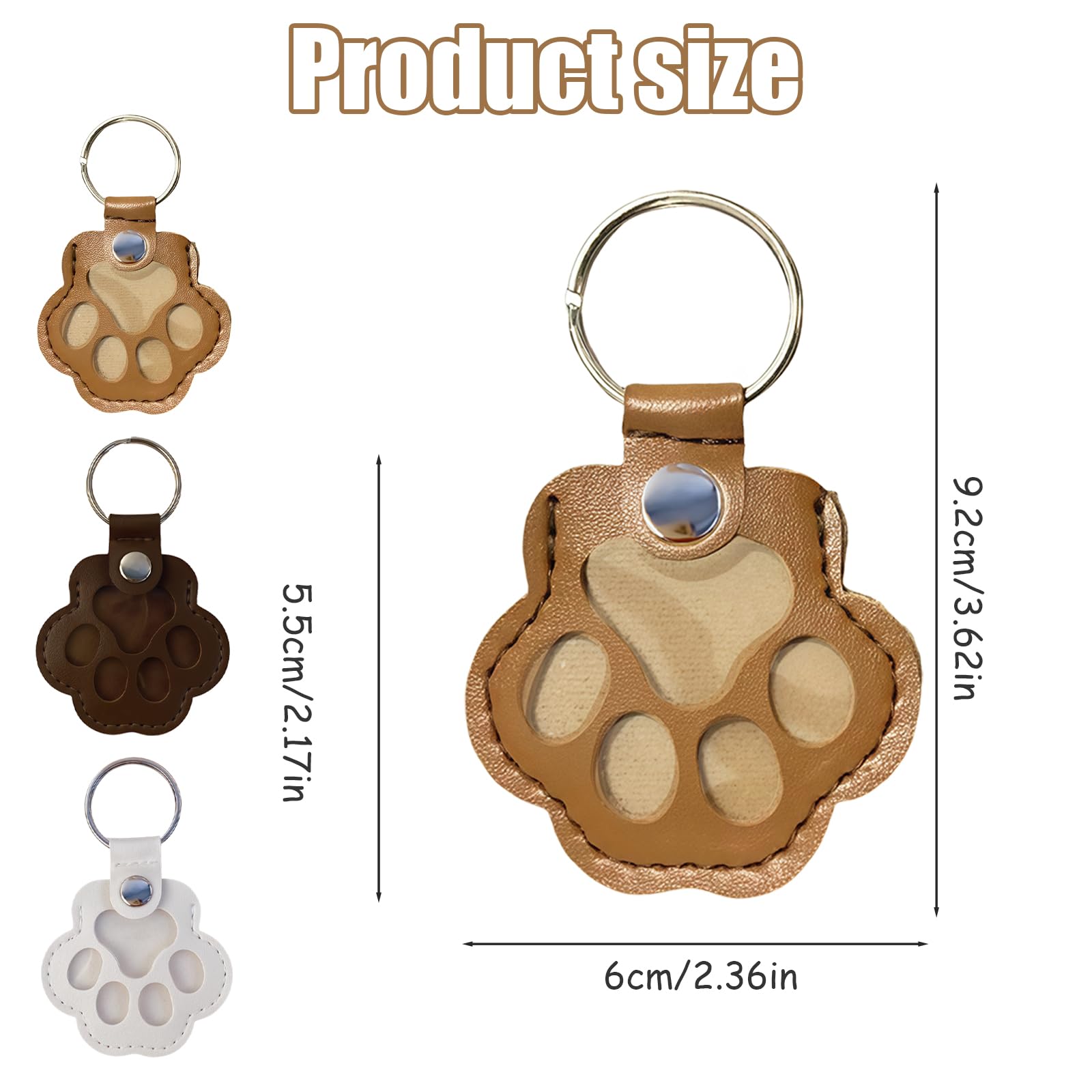 AYNKH 3 pcs Pet Hair Keepsake Box for Dog and Cat Pets Hair Storage Pouch Fur Memorial Keyring,Dog Cat Paw Shape Leather Keychain Pendant - Image 2