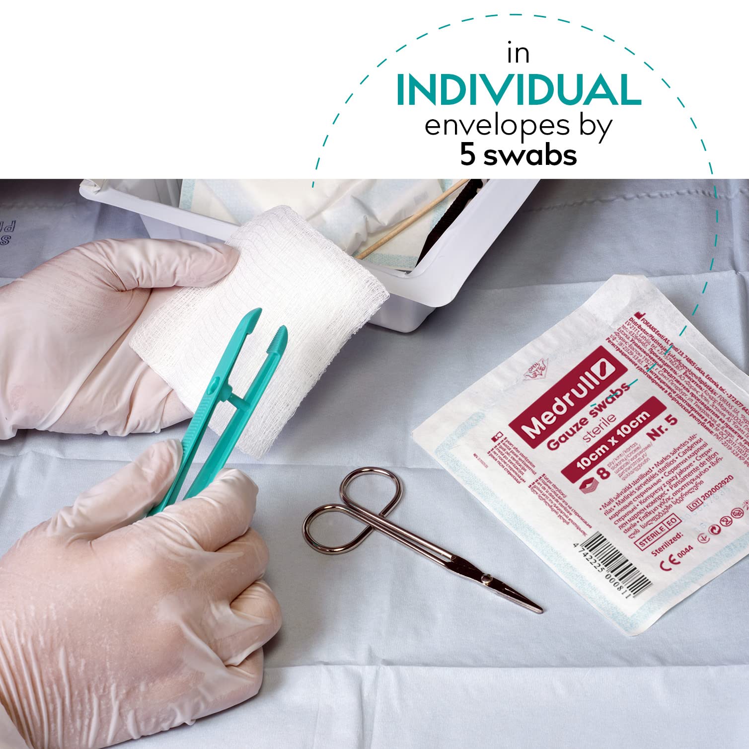 Medrull Apósitos de gasa estériles, 10 x 10 cm, no adhesivos, extraabsorbentes, 8 capas, 5 unidades, 20 bolsas de papel (100 unidades)