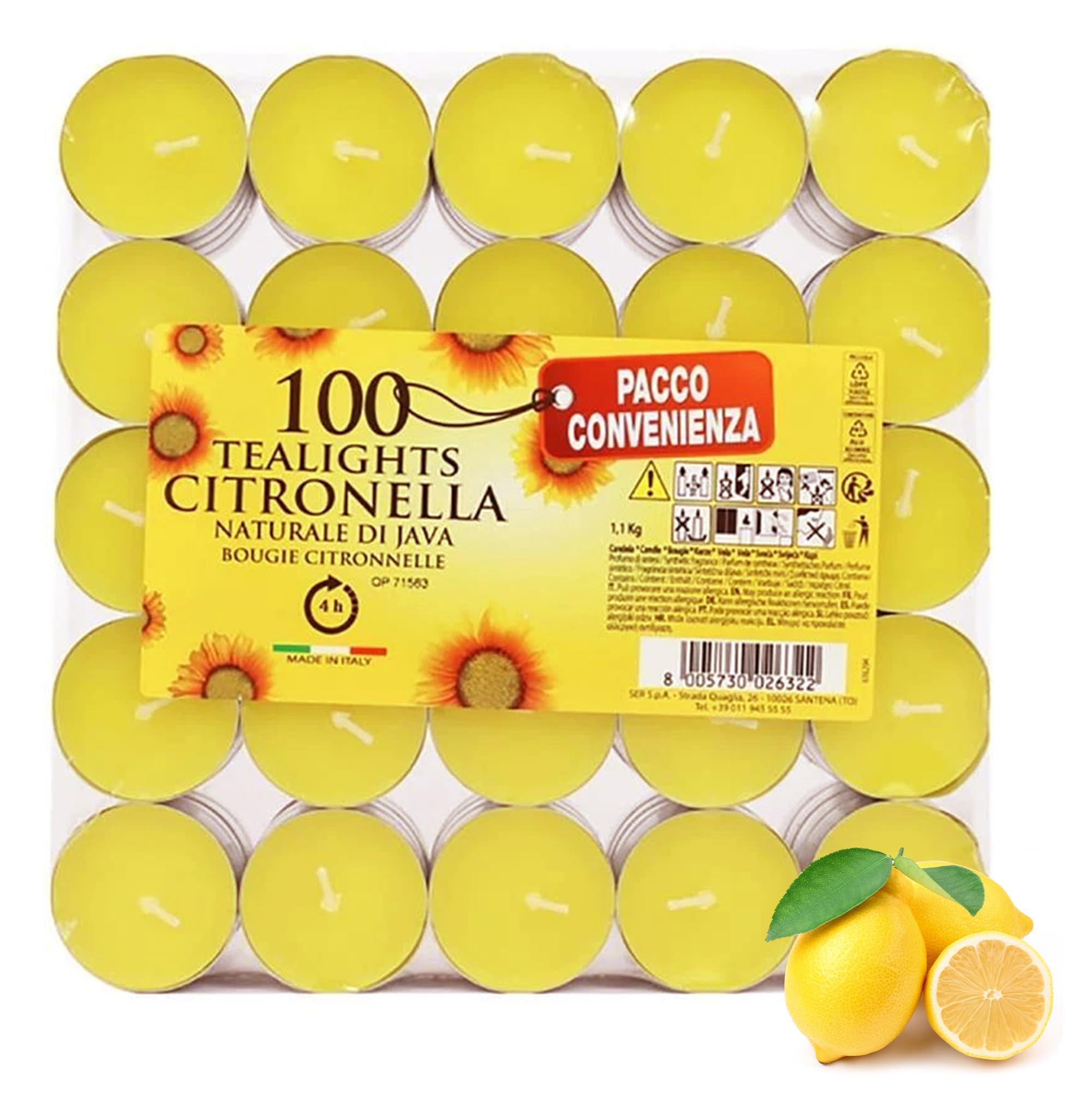 Price's Candles Citronella Scented Tealights Pack of 100 Long Burning Outdoor Tea Lights for Garden BBQ Camping Patio & Outdoor Dining