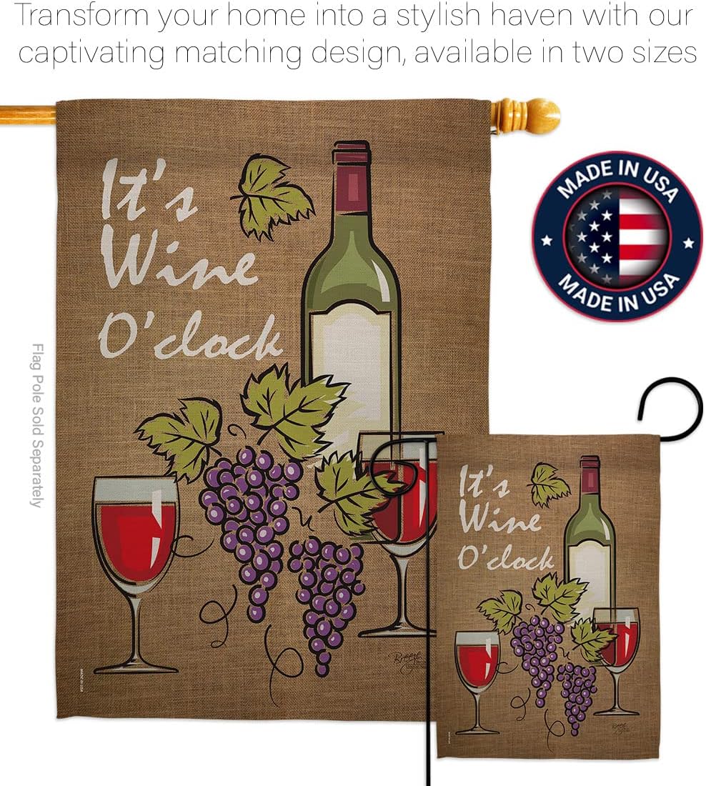 Breeze Decor - It's Wine Happy Hour & Drinks - Everyday Wine Impressions Decorative Vertical House Flag 28" x 40" Printed in USA