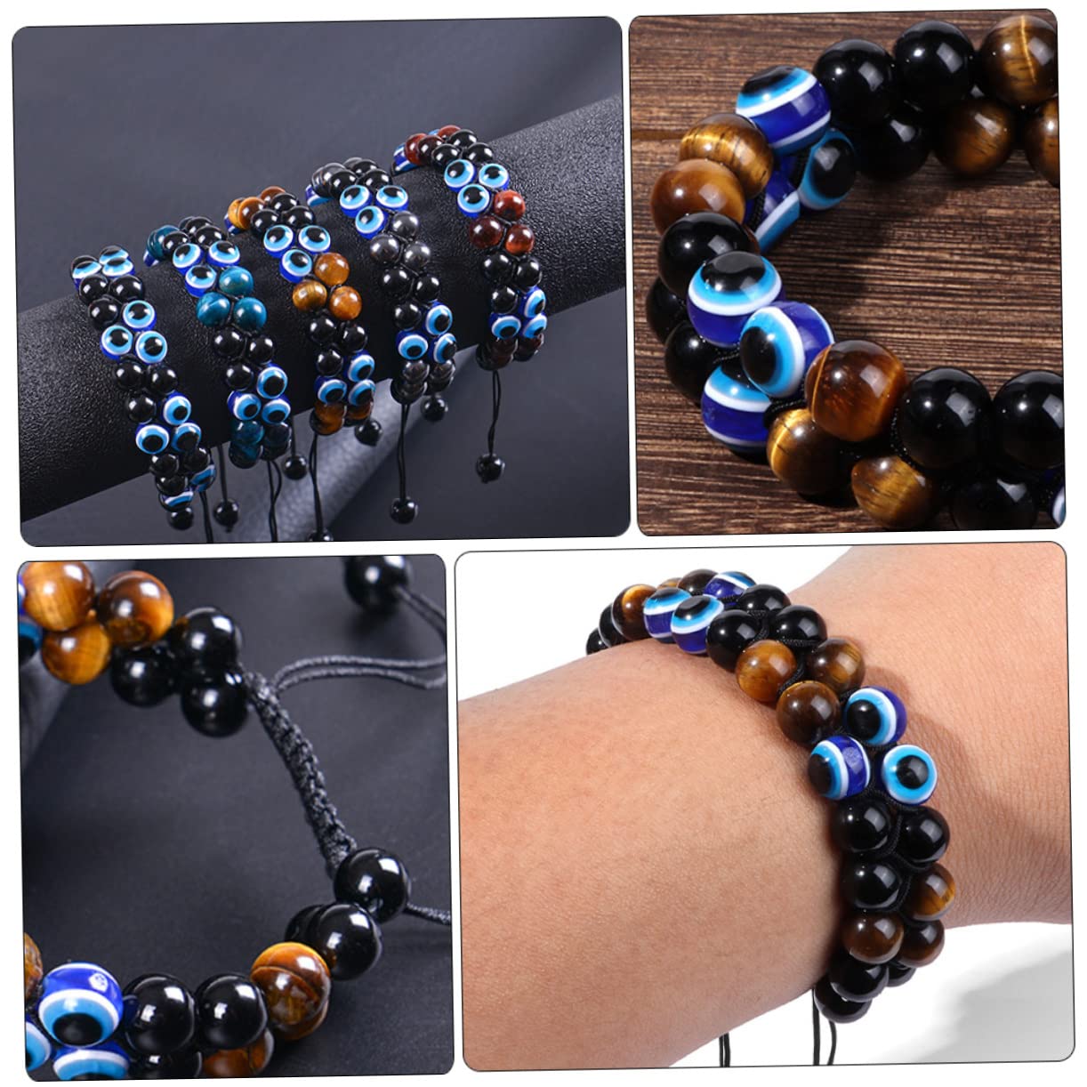 Didiseaon 2 Piezas Pulsera De Ojo De Mal De Ojo Para Yoga Pulsera Triple Pulsera De Obsidiana Mal De Ojo Pulseras De Tigre Para Hombres Yoga Joyería De Mano Doble Capa Hombres Y