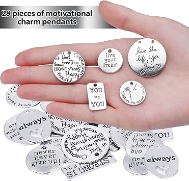 259 Pcs Inspirational Motivational DIY Charms Keychains Pendant Bulk for Crafting Jewelry Findings Making Inspiration Word with Open Jump Rings Key Ring for Various DIY Necklace Bracelet Accessory