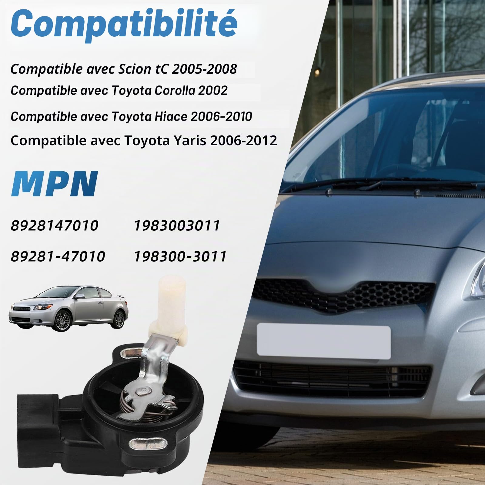 Riloer Capteur de position de pédale d'accélérateur de remplacement Compatible avec Toyota Corolla 2002 Hiace 2006-2010 Yaris 2006-2012 Scion tC 2005-2008, 8928147010 1983003011 89281-47010 1983003011
