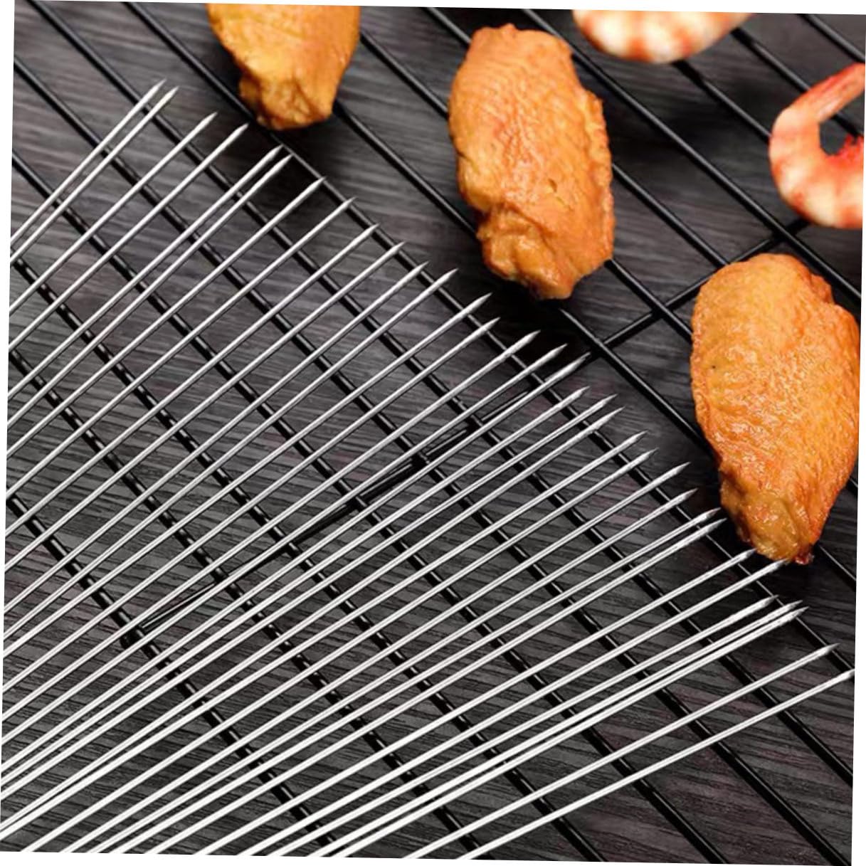 SHINEOFI 100 piezas Pinchos de Parrilla Reutilizables de Acero Inoxidable Brochetas Redondas para Barbacoa al Aire Resistentes y Largas para Picnic y Parrilladas