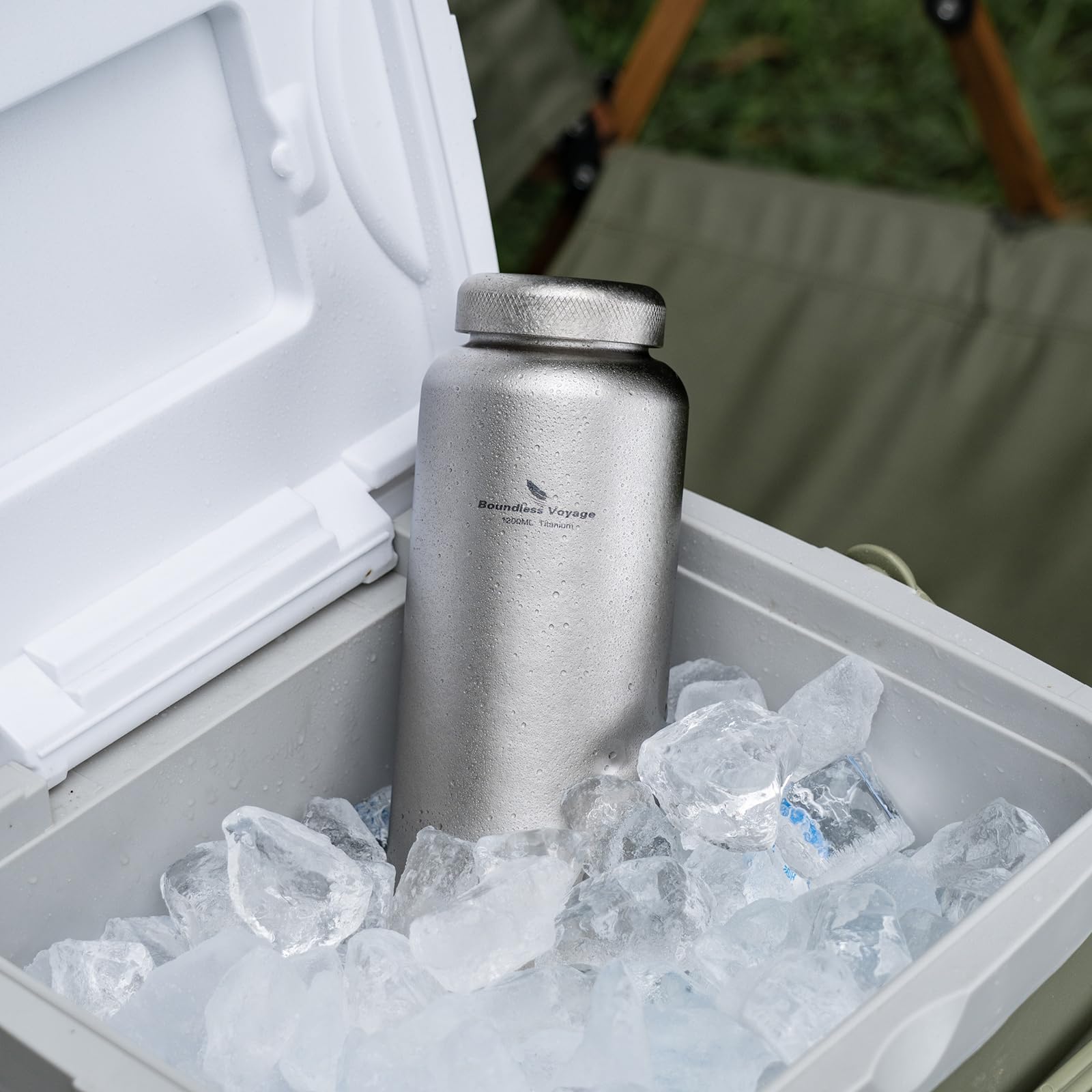 Bouteille d'eau en titane - 1,2 l - Grande capacité - Bouteille d'eau portable pour camping, randonnée, cyclisme, voyage, sports de plein air (Ti lid + cristal argenté)