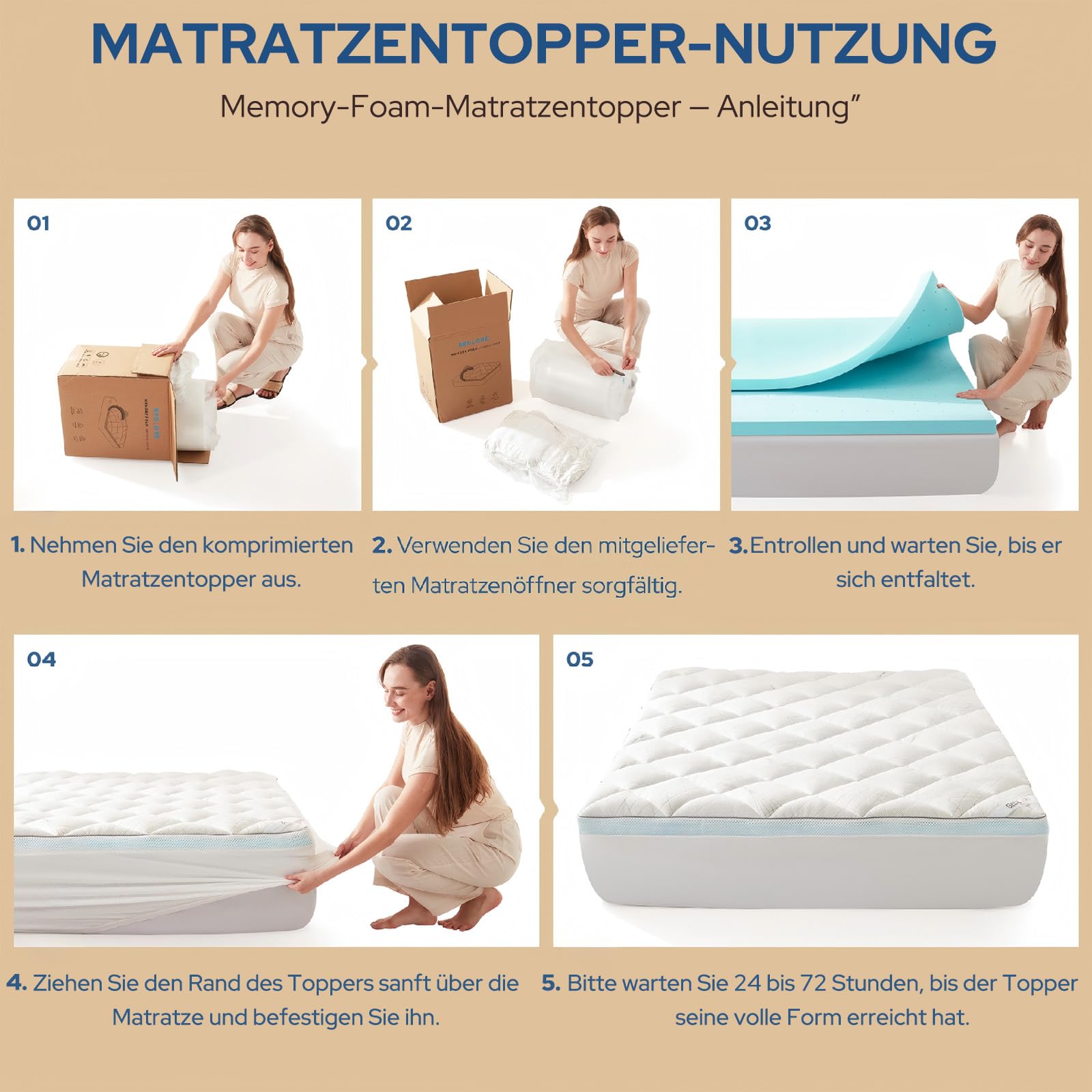 BEDLORE Matratzen Topper 140 × 200 cm, Matratzenschoner zur Linderung von Rückenschmerzen, kühlend und atmungsaktiv, maschinenwaschbar mit tiefen Taschen (Weiß)