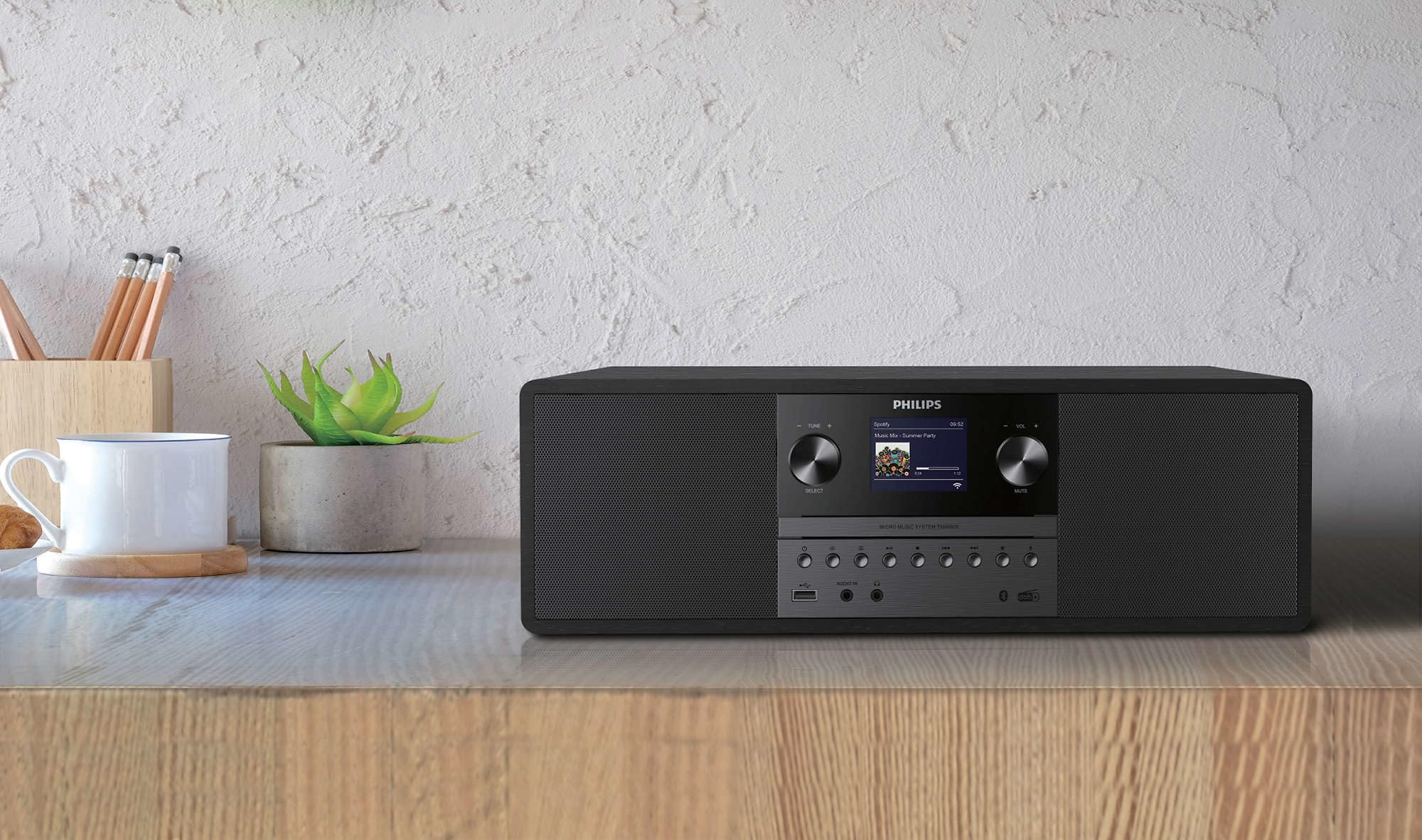 Philips Micro Système Musical TAM6805, 50W Tout-en-Un avec Radio Internet, Bluetooth, Spotify Connect, USB, Lecteur CD, Dab+, FM, Haut-parleurs Bass Reflex – Système Audio Compact pour Maison et Bure