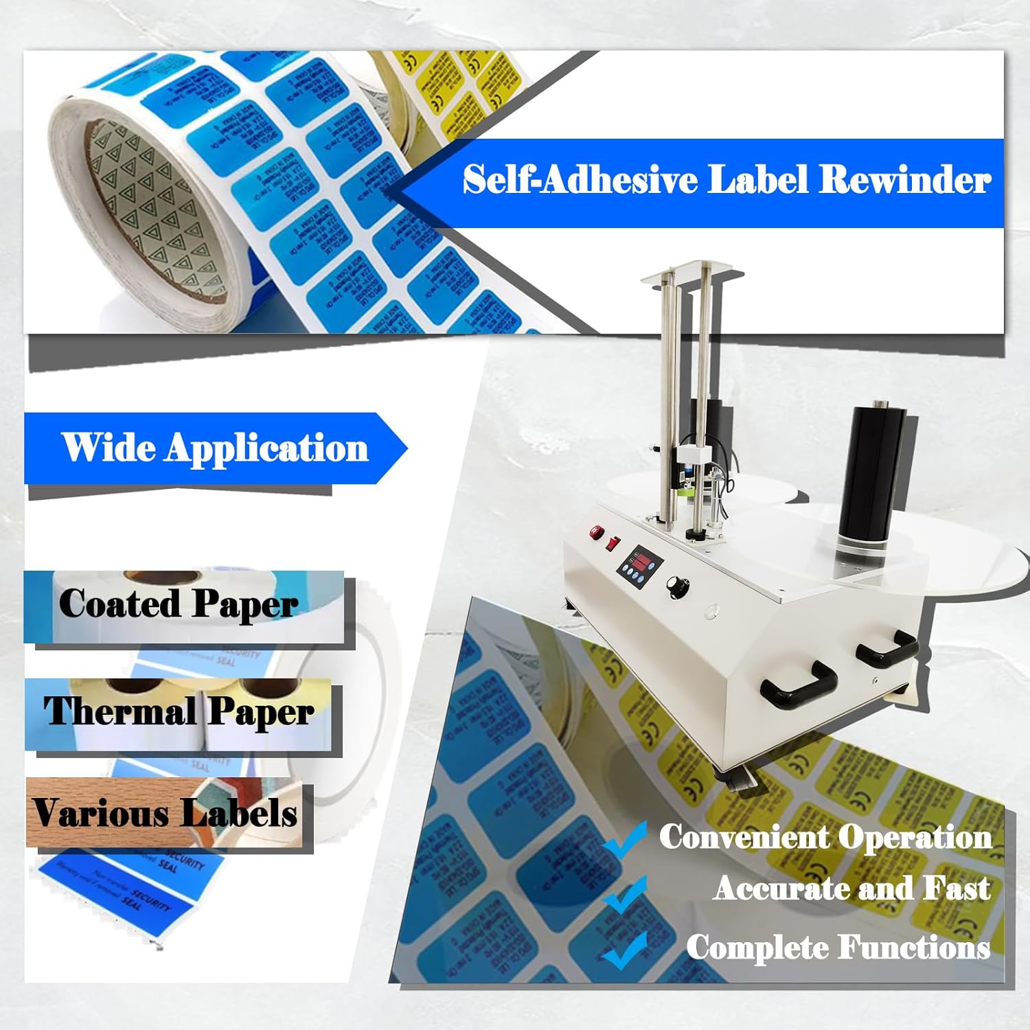 Automatic Counting Label Rewinding Machine Counter Reel-to-Reel Label Rewinder Winder Slitter Rewinder 13.8" Width Barcode Rewinder Re-Reeling Machine Count/Length/Speed 110V