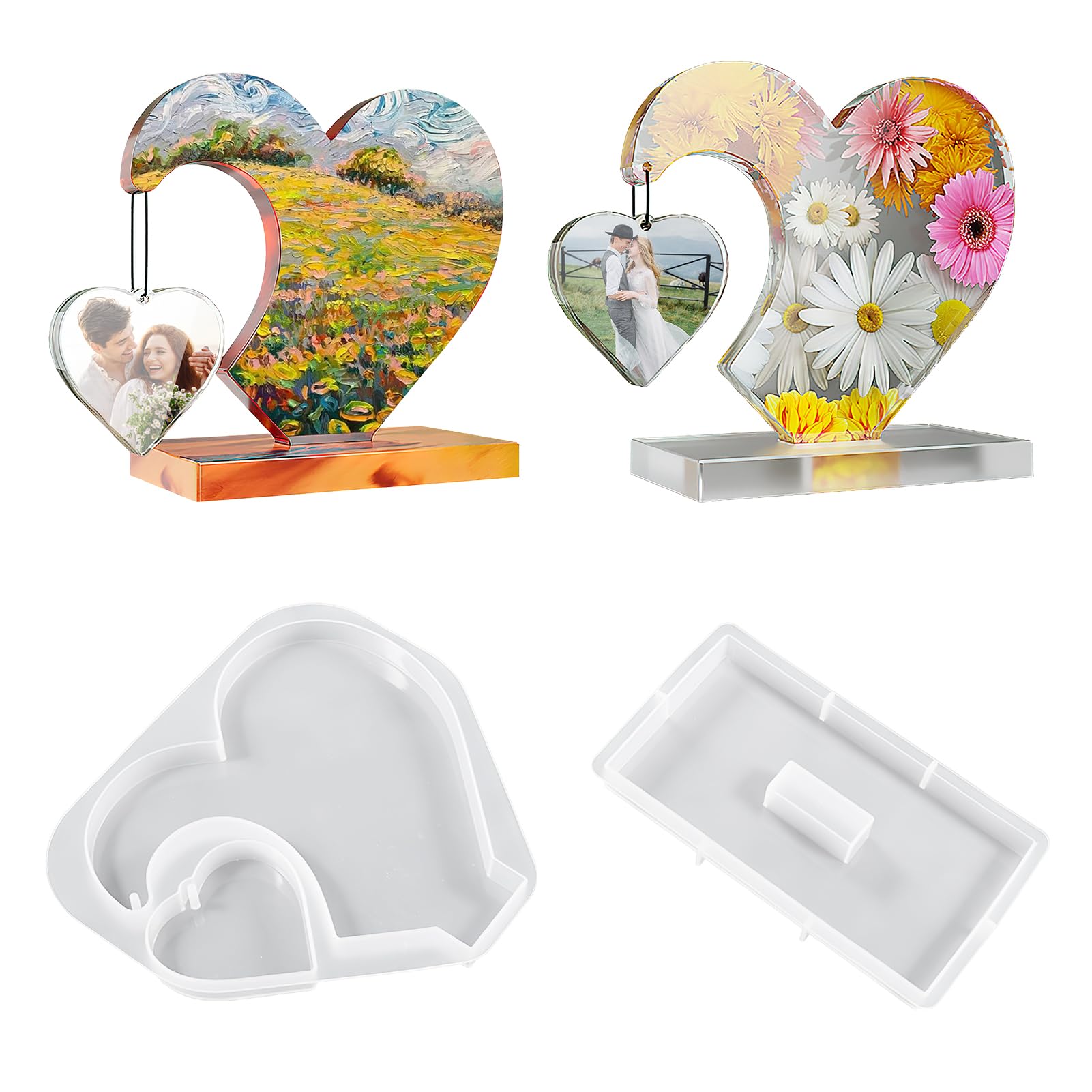 Moule Résine Époxy Cadre Photo Cœur - Kit Artisanat Silicone Pour Fête Des Pères