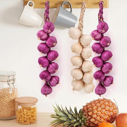 Miniatura 6 de Gresorth 2 piezas de cebolla artificial de cuerda de verduras falsas para el hogar, fiesta, Navidad, cosecha