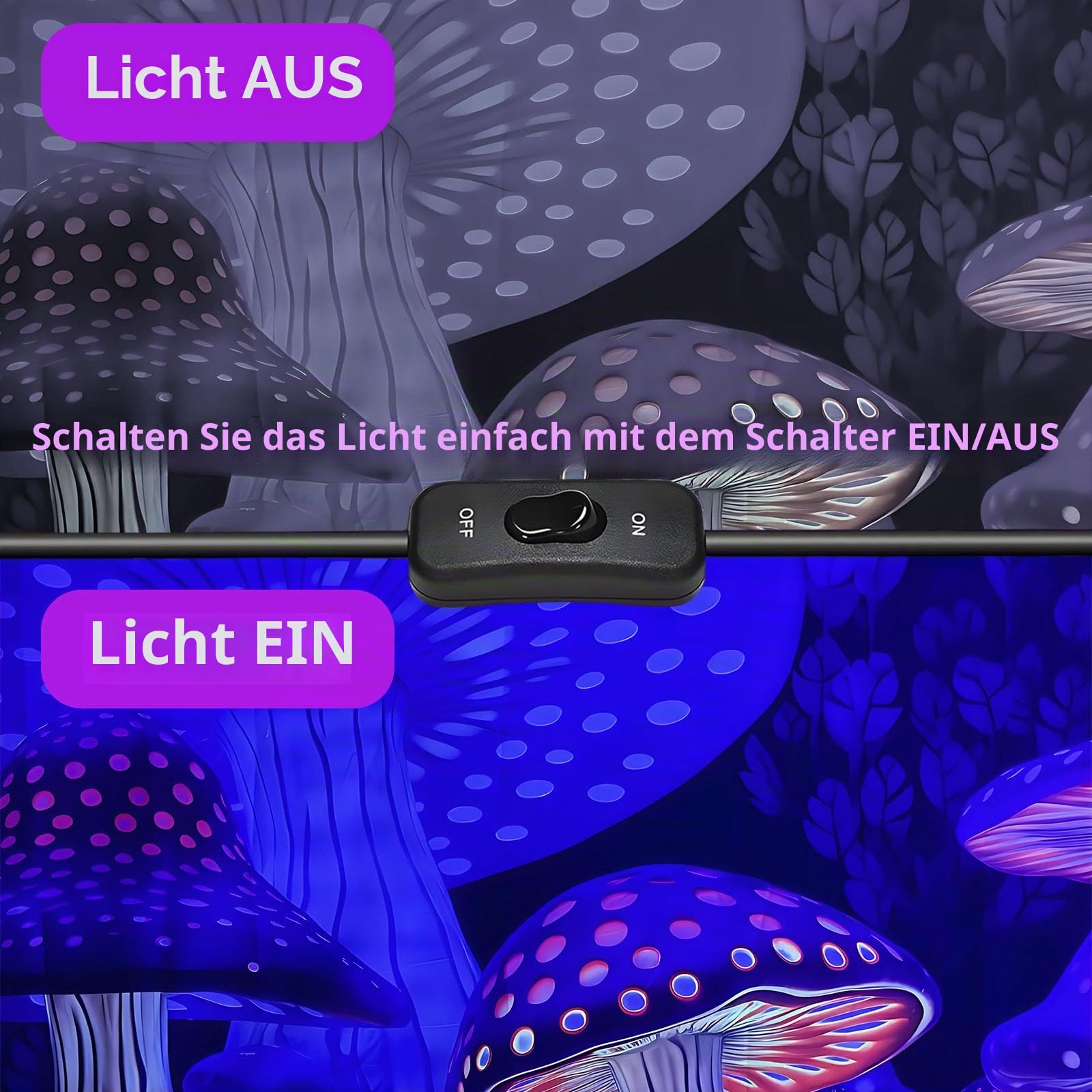 2 Stück 300W LED Schwarzlicht Strahler, IP66 UV Schwarzlicht Fluter, 395-400nm LED UV Strahler, UV Licht mit Schalter Für Halloween Dekorationen,Party Deko, Weihnachten, Neon Glühparty, Körperbemalung