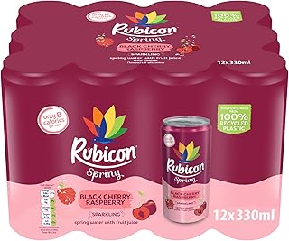 Spring 12 Pack Black Cherry Raspberry, Sparkling Spring Water with Real Fruit Juice & Natural Flavours, , Only 9 Calories - 12 x 330ml Multipack Cans