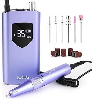 Lavinda Professional Nail Drill 35000 RPM, Cordless Electric Nail File Efile for Acrylic and Gel Nails, Manicure Pedicure Polishing Tool for Salon and Home Use (Purple)