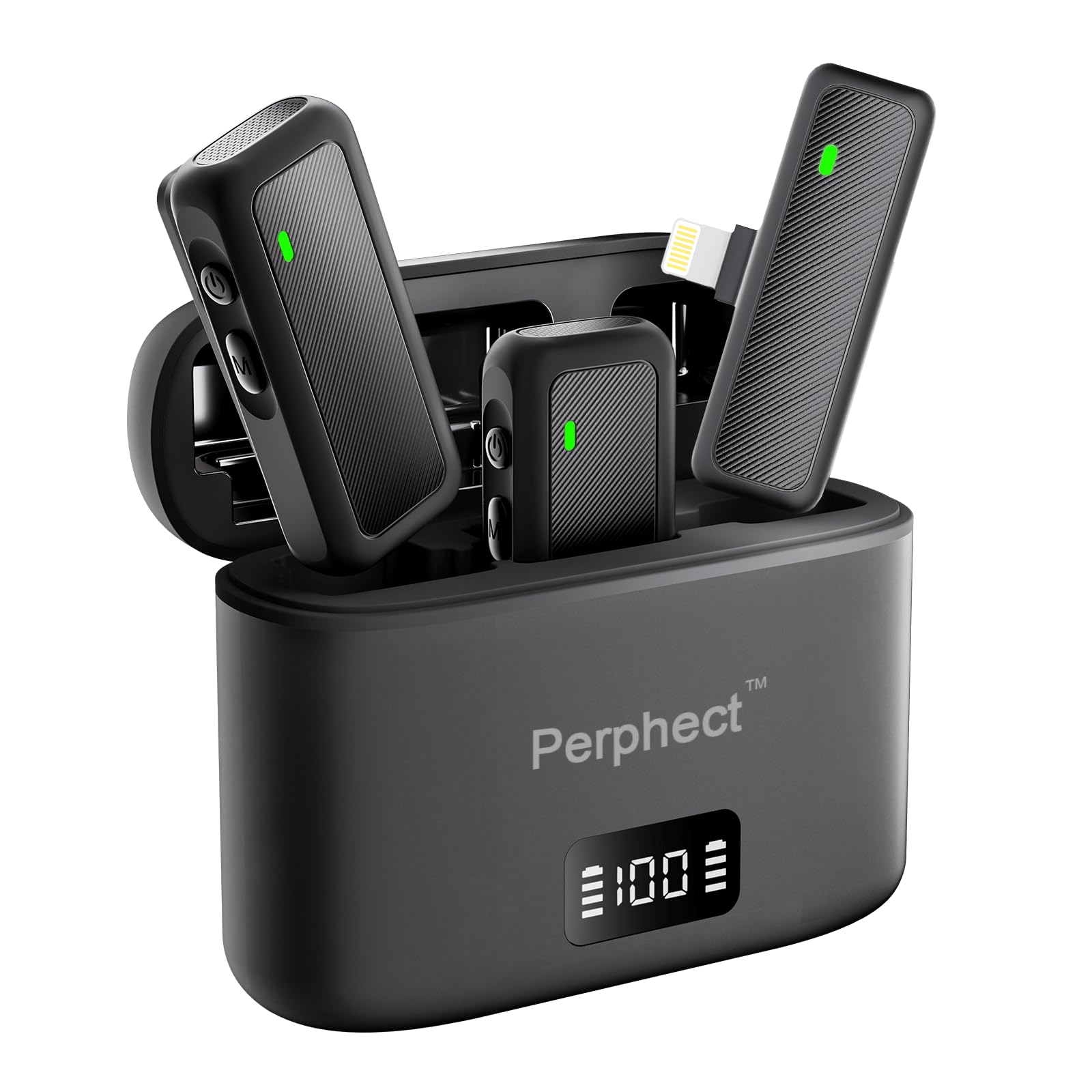 Perphect 2 Pack Mini Wireless Lavalier Microphone for iPhone Android, Charging Case, 130ft Range, Smart Noise Cancellation, CD-Quality Sound for Video