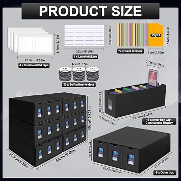 10800+ Card Storage Box, 2000+ Toploader Storage Box for Commander Display,with 72 Dividers, Labels & Tapes,Fit for TCG, PTCG, MTG