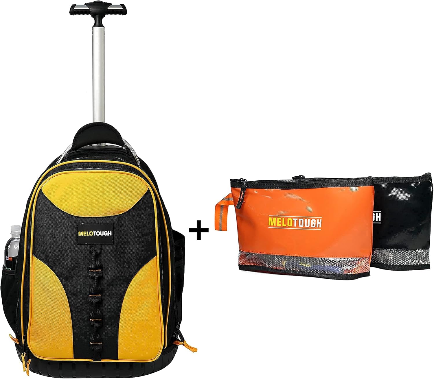 MELOTOUGH Wheeled Rolling Tool Bag Heavy Duty Tradesman Tool Backpack Tool Organizer &Waterproof Material 12 inch Zipper Tool Pouch 2 Pack, Multipurpose Tool Bag Carry Case For Small Tools