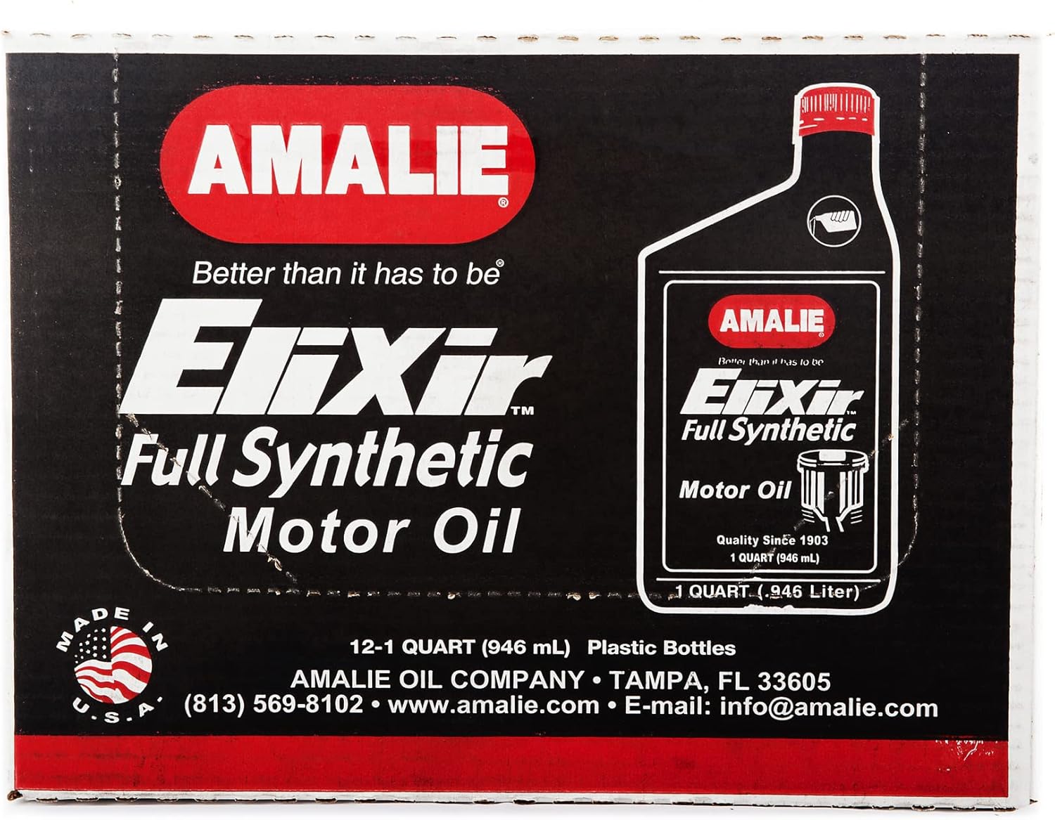 Amalie Elixir Full Synthetic 5W-50 Motor Oil (160-75716-56) 1 Quart Bottle, Pack of 12 | Made in USA