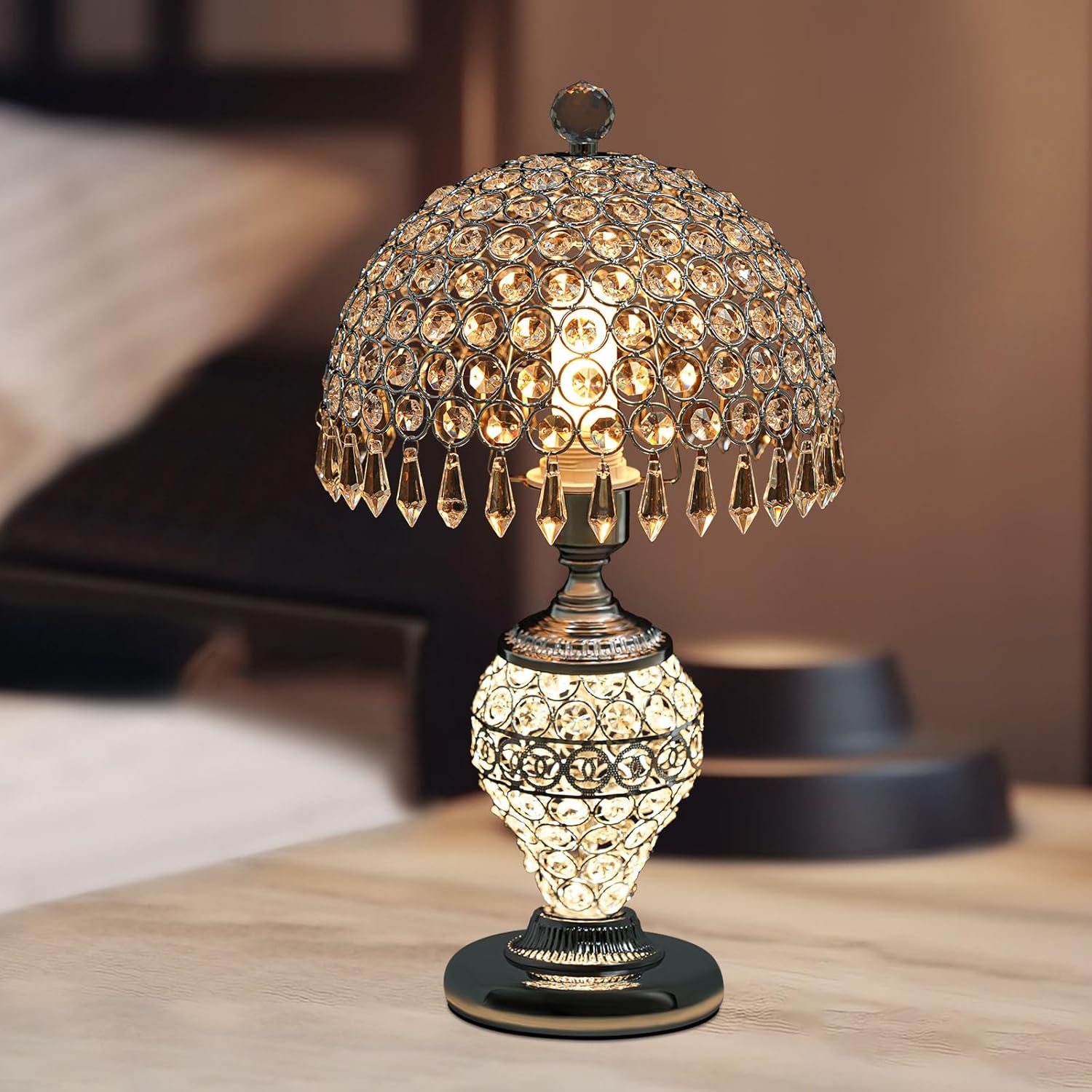 Crystal Table Lamp Mermaid Crystal Desk Lamp Nightstand Lamps Double Button Switch Silver E27 Bulbs Not Included for Bedroom Living Room