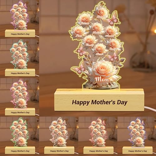 Miniatura 2 de Cada rosa contiene una pieza de tu lámpara de corazón, placa de rosa personalizada con nombre de 1 a 10 niños, luz LED personalizada para mamá, flor
