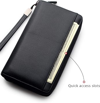 Travel Document Organizer RFID Blocking Leather Multiple Passport Wallet Family Holder Id Wrist Strap(Black)