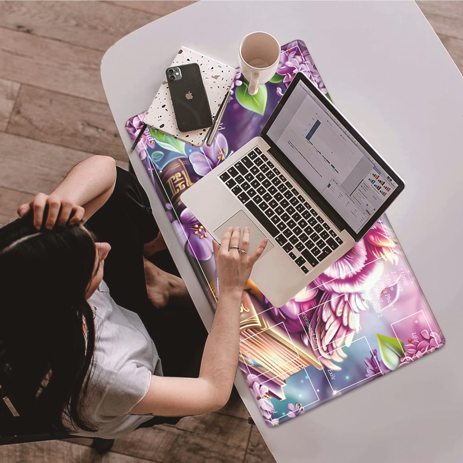 MTG/TCG Playmat With Storage Bag – 17.3x13.8 Inch Non-Slip Cloth Mat, Bamboo Swallows Art. Protects Cards & Desk.