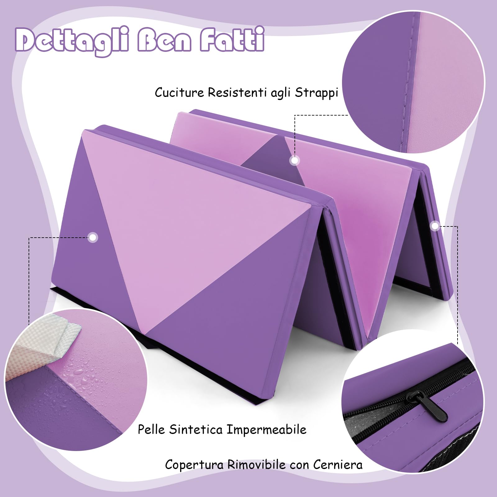 GYMAX Tappetino da Ginnastica Pieghevole, 240 x 117 x 5 cm Materassino da Allenamento Portatile Spesso 5 cm, con Imbottitura Impermeabile e Manici, per Indoor Outdoor Palestre Casa