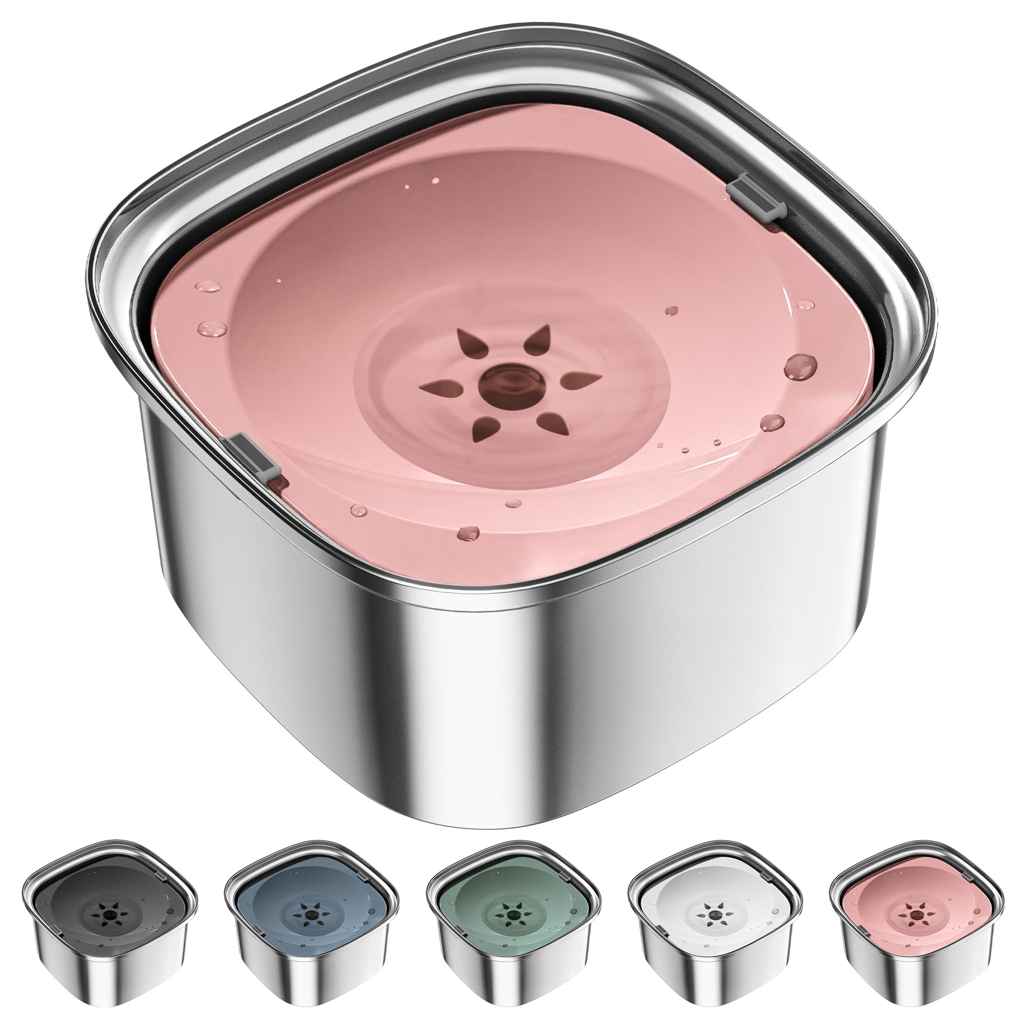 UPSKY 3L Dog Water Bowl 101oz Stainless Steel No Spill Large Capacity Dog Food Water Bowl Slow Water Feeder, Spill Proof Pet Water Dispenser Vehicle Carried Travel Water Bowls