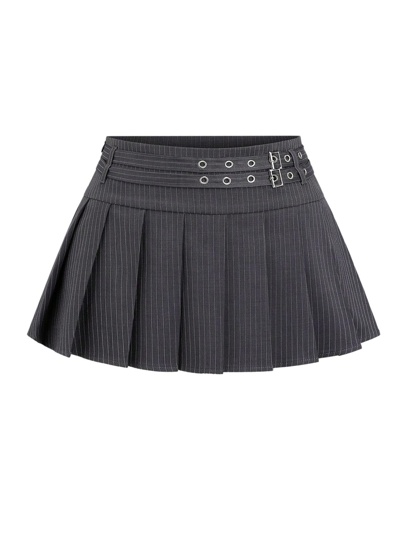 MakeMeChic Womens Pleated Striped Mini Skirt Belted Drop Waisted A Line Y2K Short Skirt