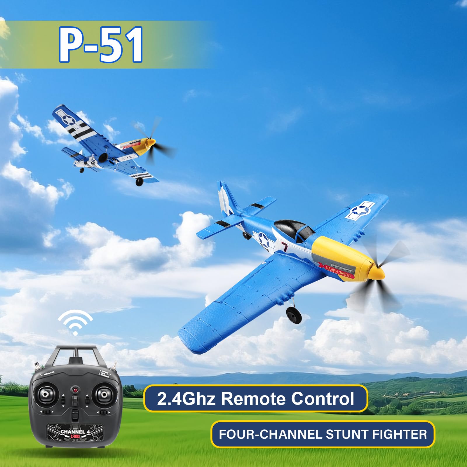 jaming RC Plane 4 Channel P-51D Mustang Fighter for Adults and Kids,4 Channel Remote Control Airplane RTF with 6-Axis Gyro,3D Aerobatics,2.4GHz Radio Controlled Aircraft for Beginners