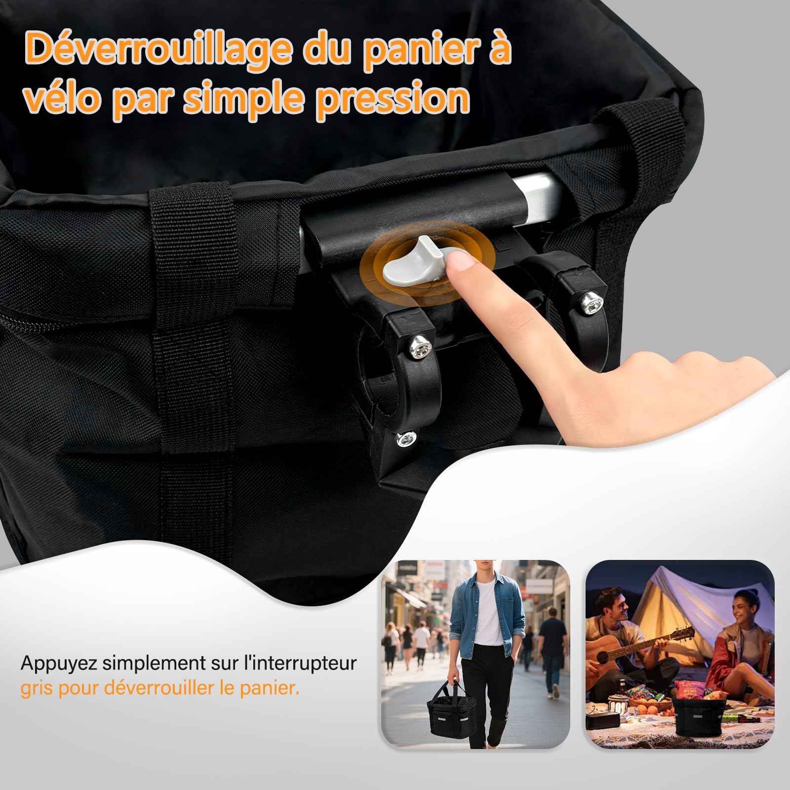 Panier Vélo Avant, Amovible Vélo Guidon Panier, Panier Vélo Chien | Mit Cadre en Alliage D'aluminium pour VTT, Shopping, Petit Animal Domestique Petit Chien Jusqu'à 5 kg, Noir Réfléchissant