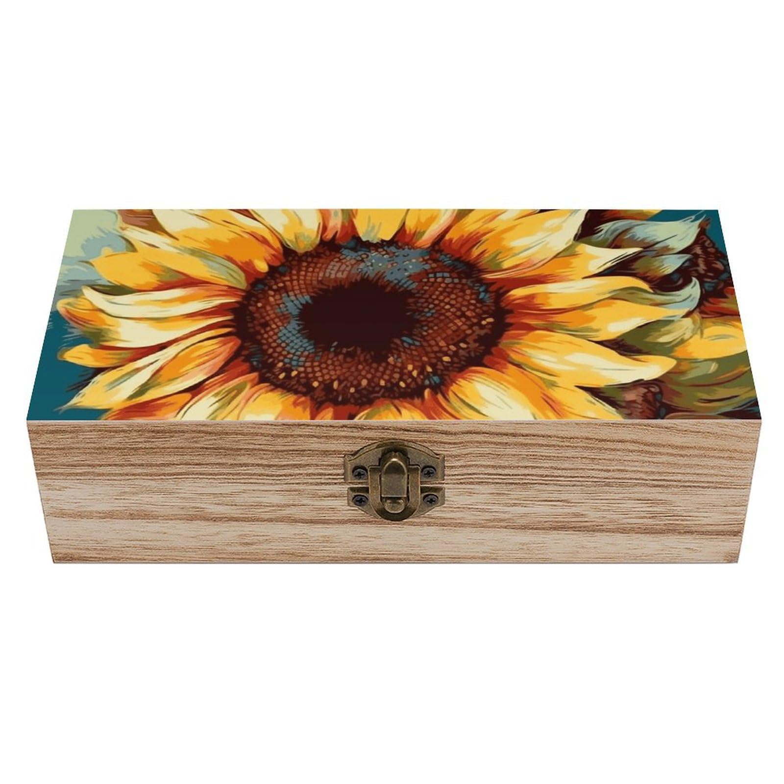 Wooden Storage Box Color Painting Sunflower Wood Gift Box with Hinged Lid Vintage Decorative Jewelry Boxes Memory Box for Jewelry Art Hobbies Home Storage Treasure Keepsake Gift 7.9''x3.9''x2.3''