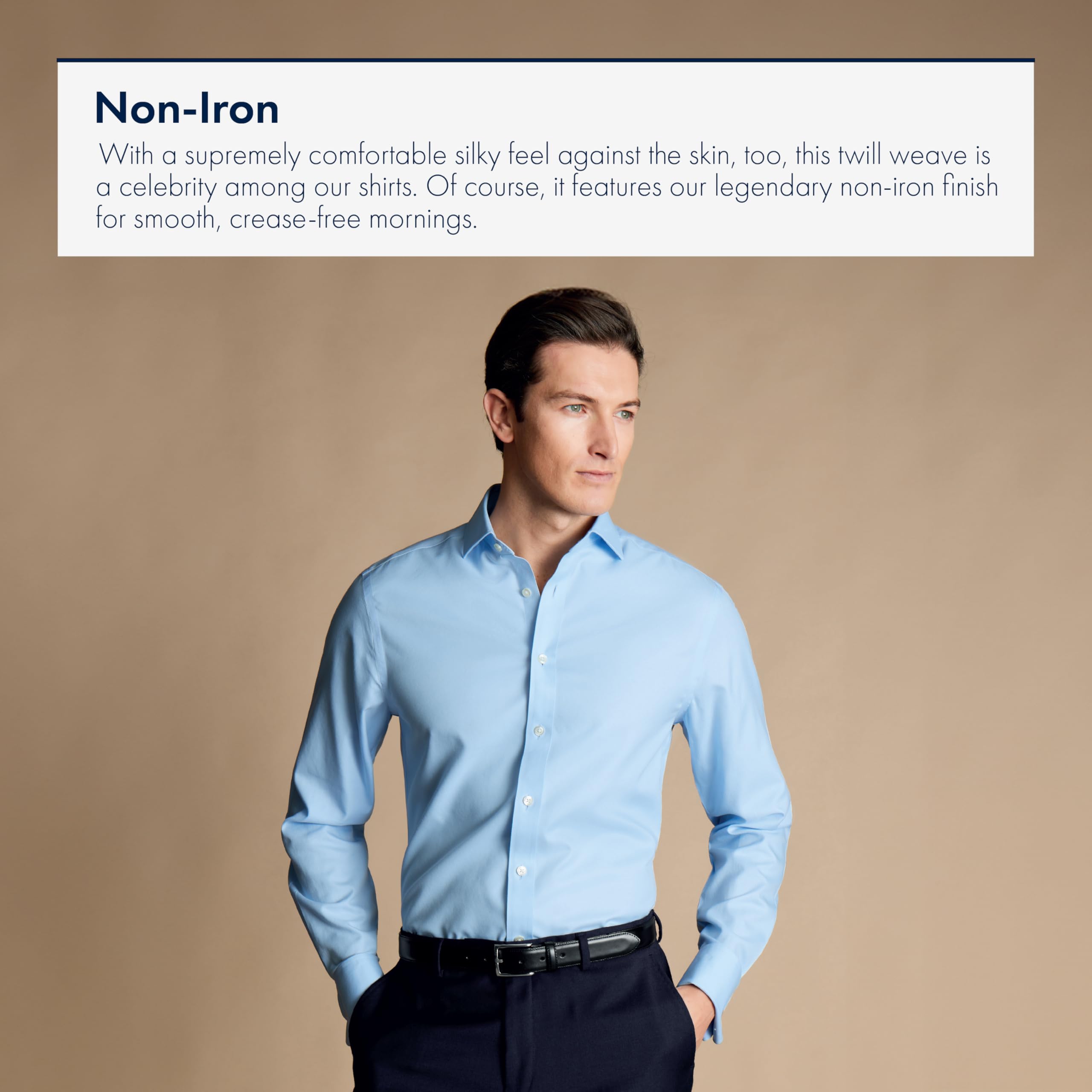 Charles Tyrwhitt Shirts for Men - Non Iron with 100% Cotton Twill - Work, Business & Weddings - Slim Fit Cutaway Collar