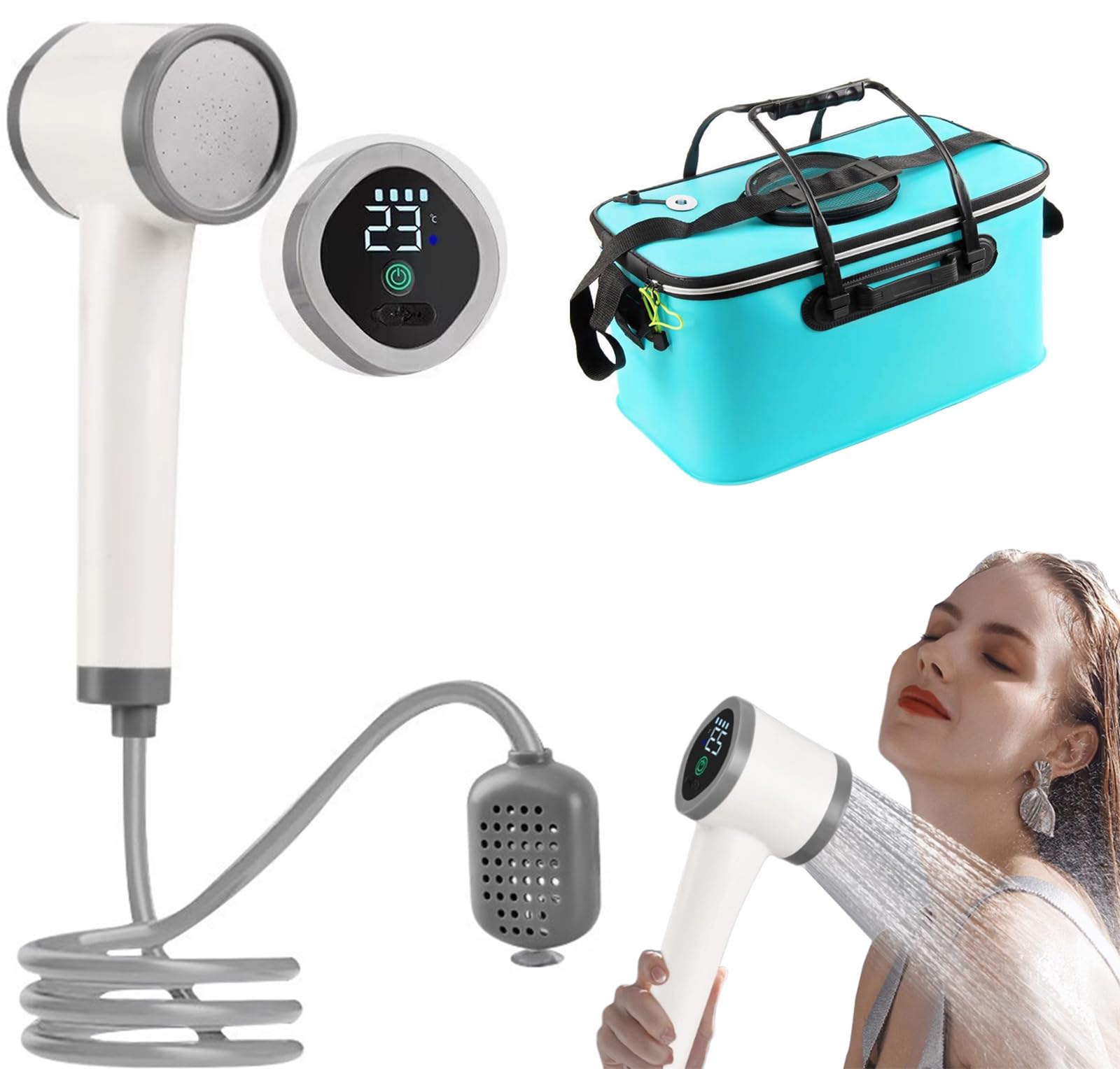 Doccia mobile da campeggio, 40 l, ricaricabile, riscaldabile, elettrica, autoadescante, portatile, per casa, auto, animali domestici, giardino