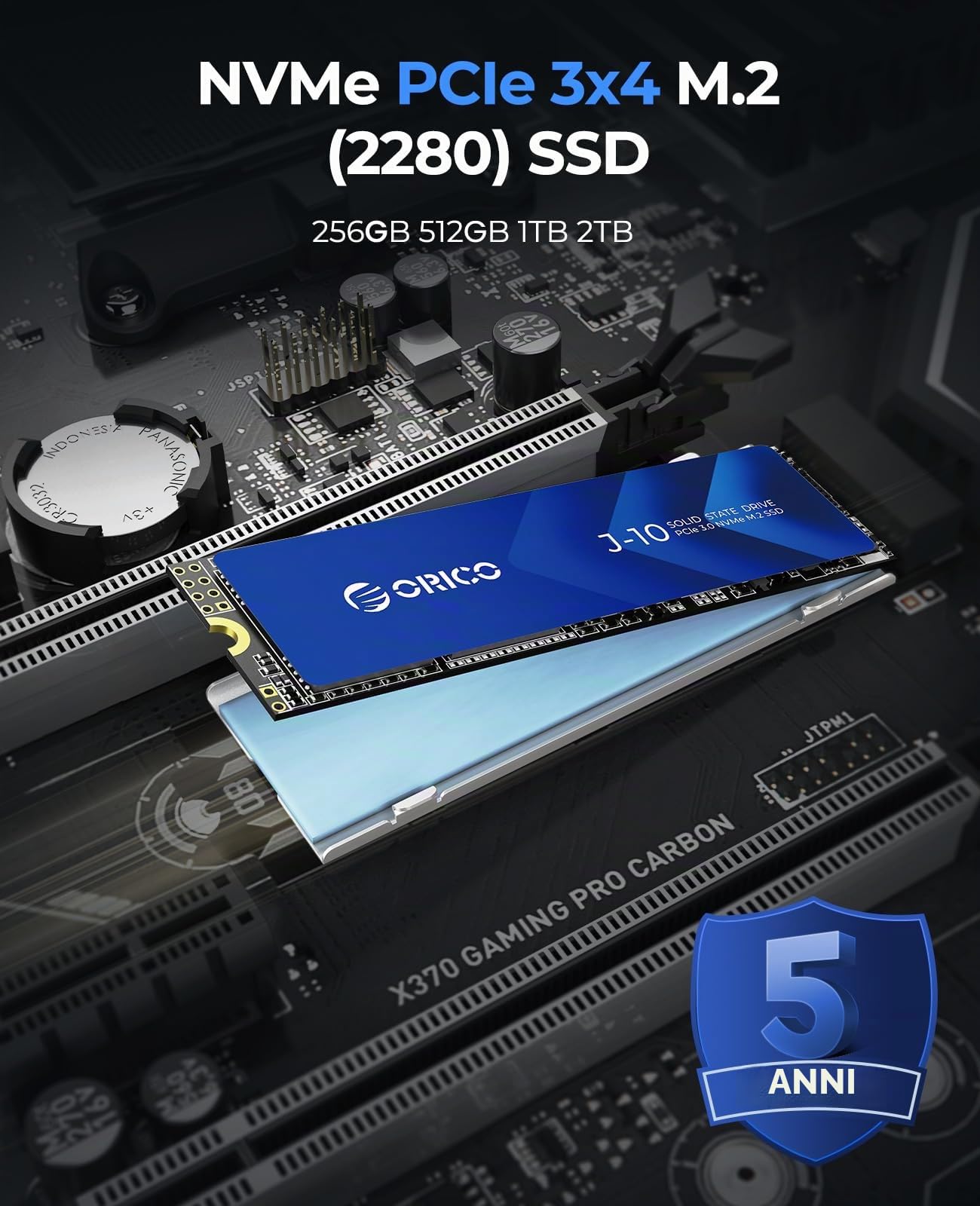 ORICO 512G NVMe SSD PCIe Gen3.0x4 2280, 3D NAND M.2 SSD (con Dissipatore di Calore), Velocità fino a 3100 Mo/s, Unità a Stato Solido Interne per Studenti/Creativi di Contenuti- J10