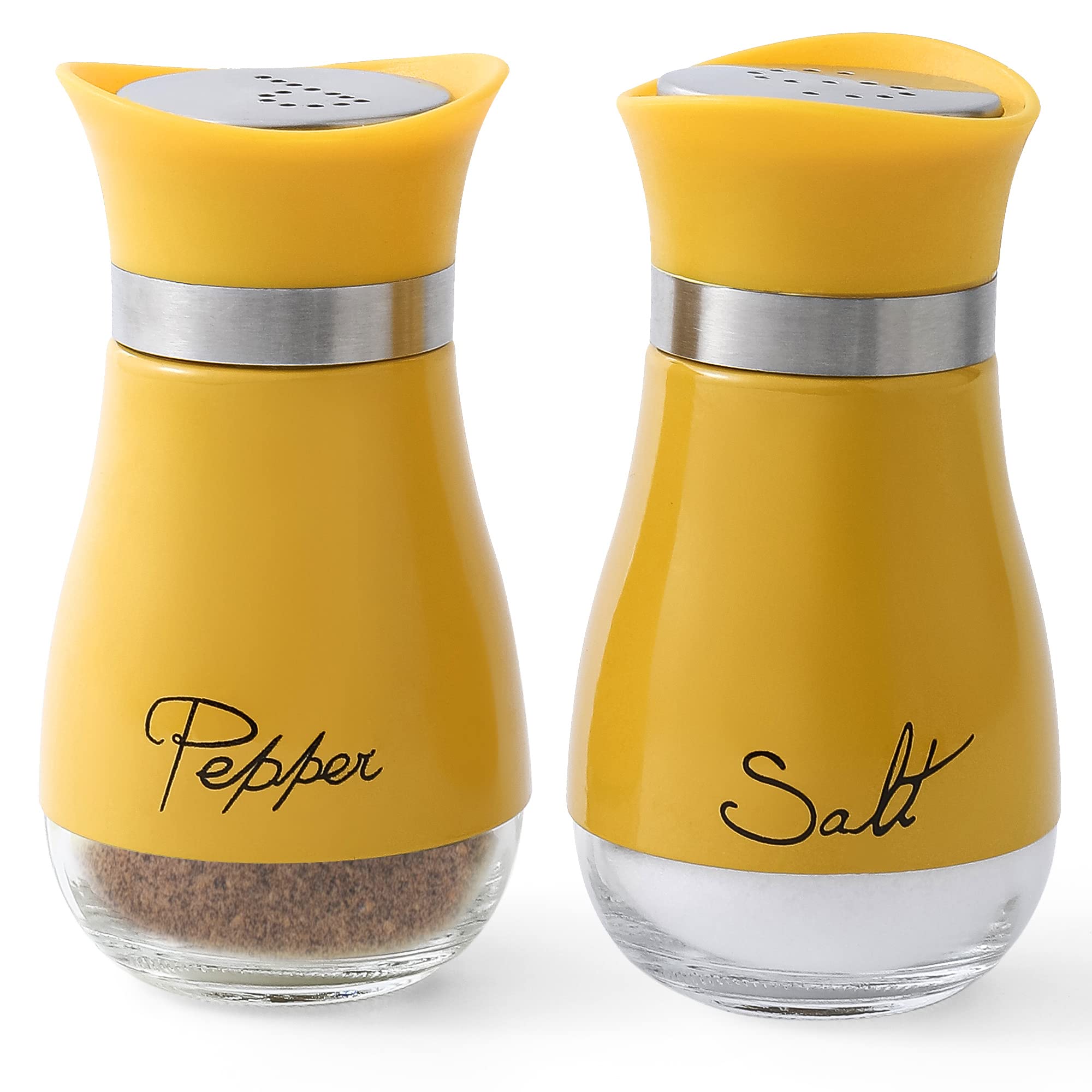 Lonffery Set Di 2 Saliere E Pepiere Gialle – Contenitori Per Spezie 113,4 Ml, Con Fori S E P, Fondo In Vetro, Per Cucina, Campeggio, Barbecue E Regalo