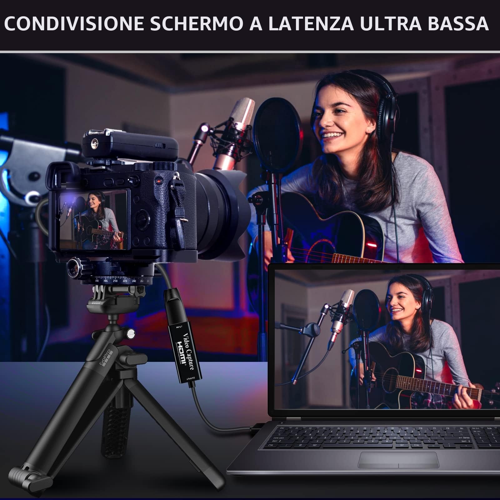Papeaso scheda acquisizione video, 4K HDMI a USB Game capture card, Full HD 1080p per l'editing di video/giochi/streaming/insegnamento online (nero)