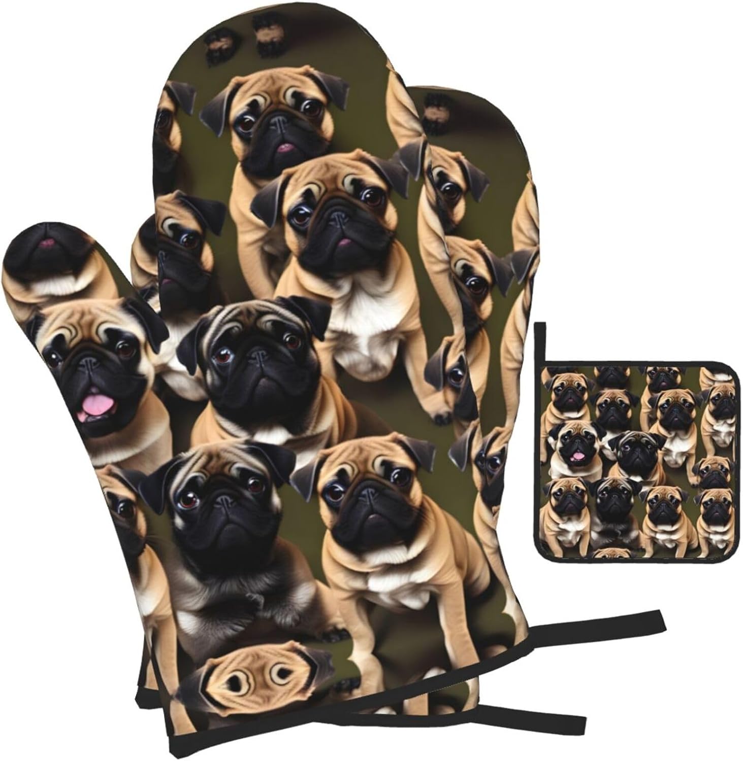 Imagen De Pug-Standard Print Heat Resistant Microwave Gloves, Used for Baking, Cooking, and Fashion Kitchen Essentials