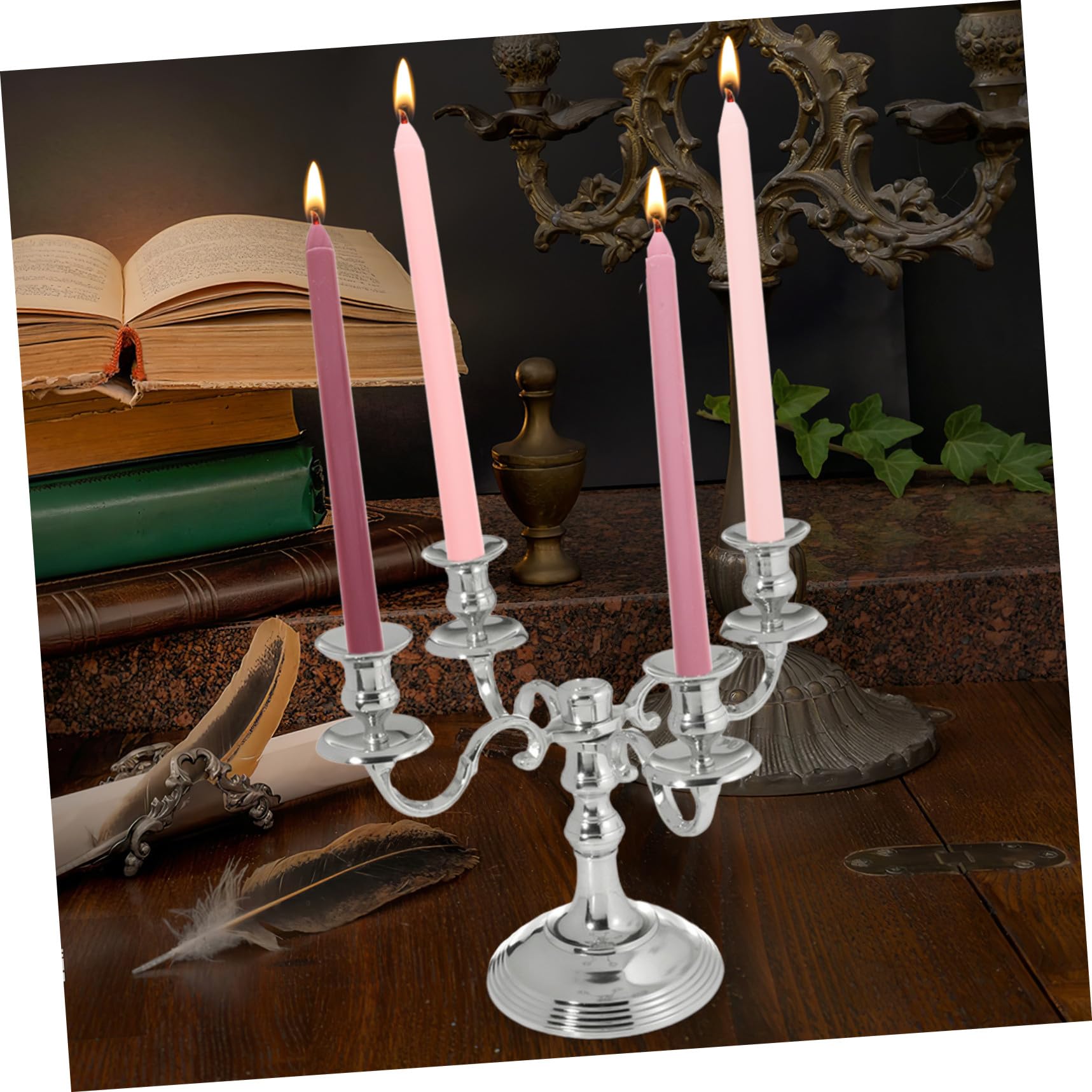 IMIKEYA Candele Profumate a Palo lungo Sfumate Rosa, senza Fumo Ecocompatibili, per Decorazione Romantica e Cena, Set da 4 Pezzi