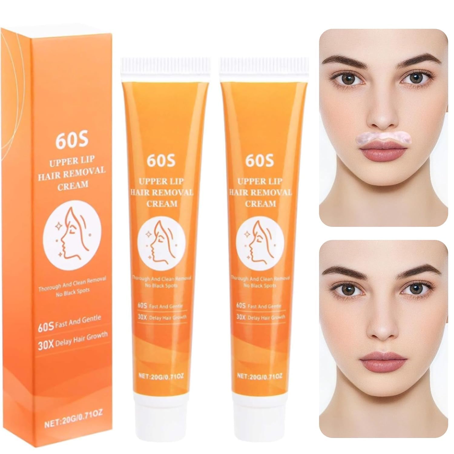 2 Unidades de Crema Depilatoria Facial, Depilación del Labio Superior para Mujeres, Depilador Suave para el Labio Superior, Barbilla y Rostro, Crema Depilatoria para Todo Tipo de Pieles (one size, C)