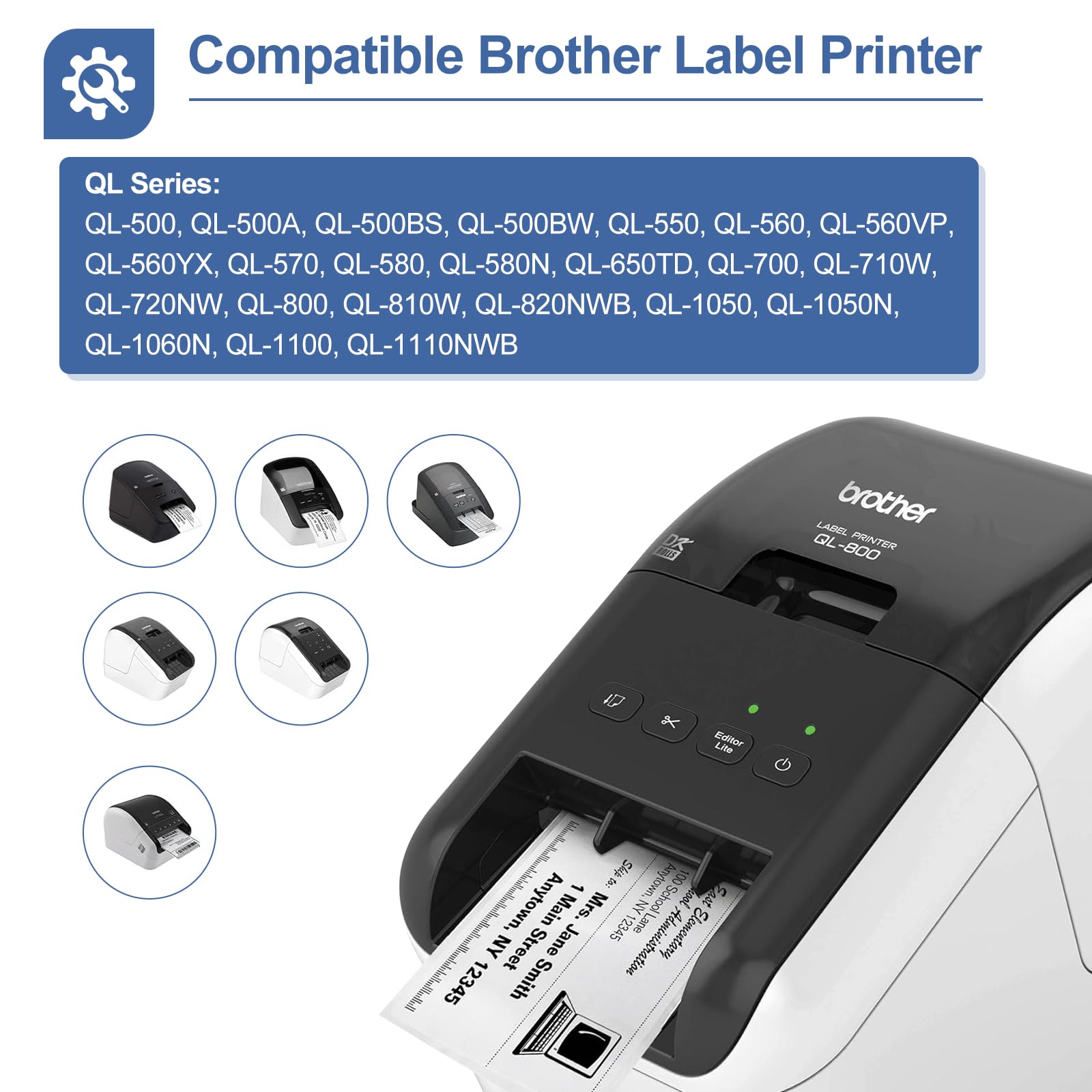 Rullo Etichette DK22205 (Compatibile Brother) Per QL500 QL600 QL700 QL800 QL810W
