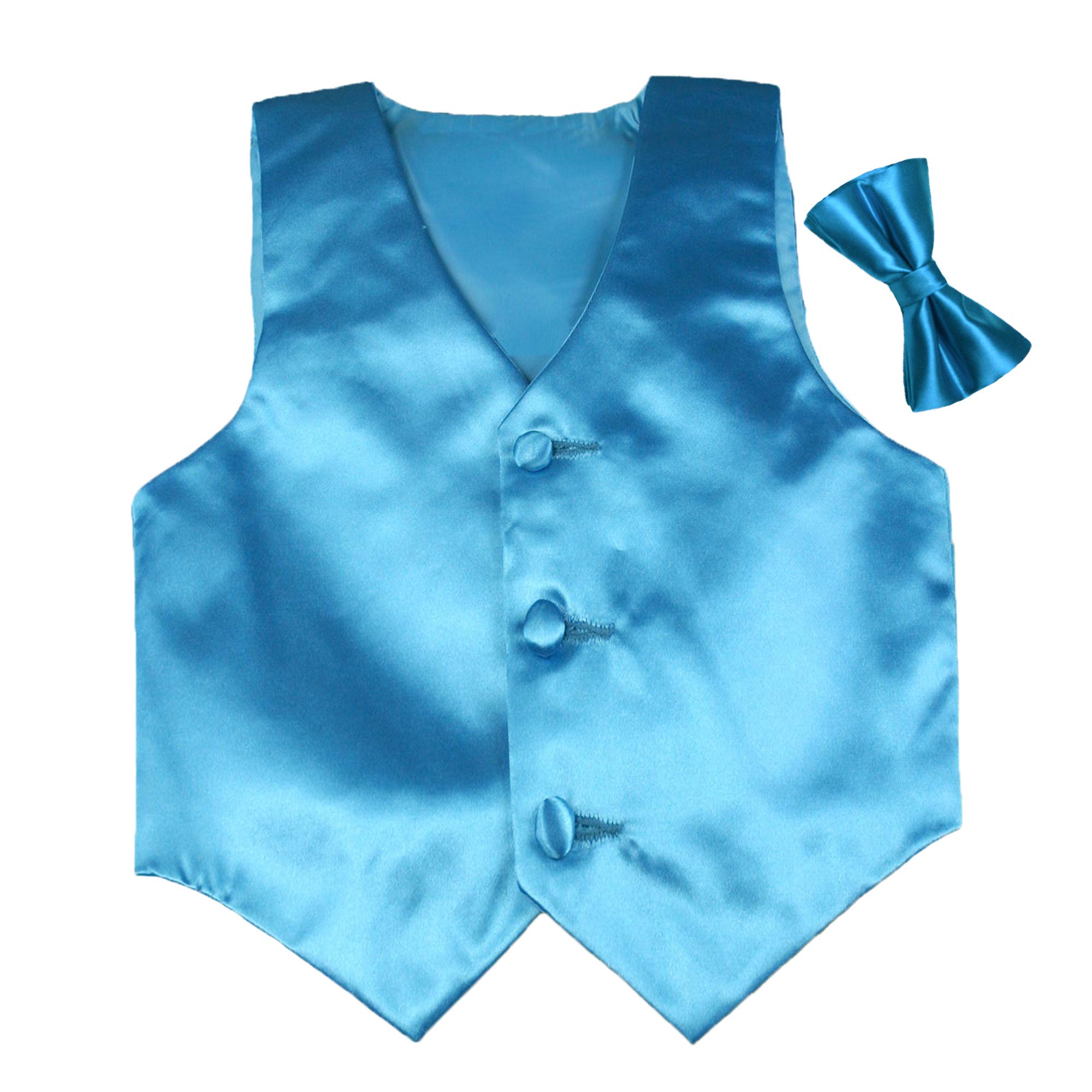 2pc Boys Satin Turquoise Blue Vest and Bow tie Set from Baby to Teen (10)