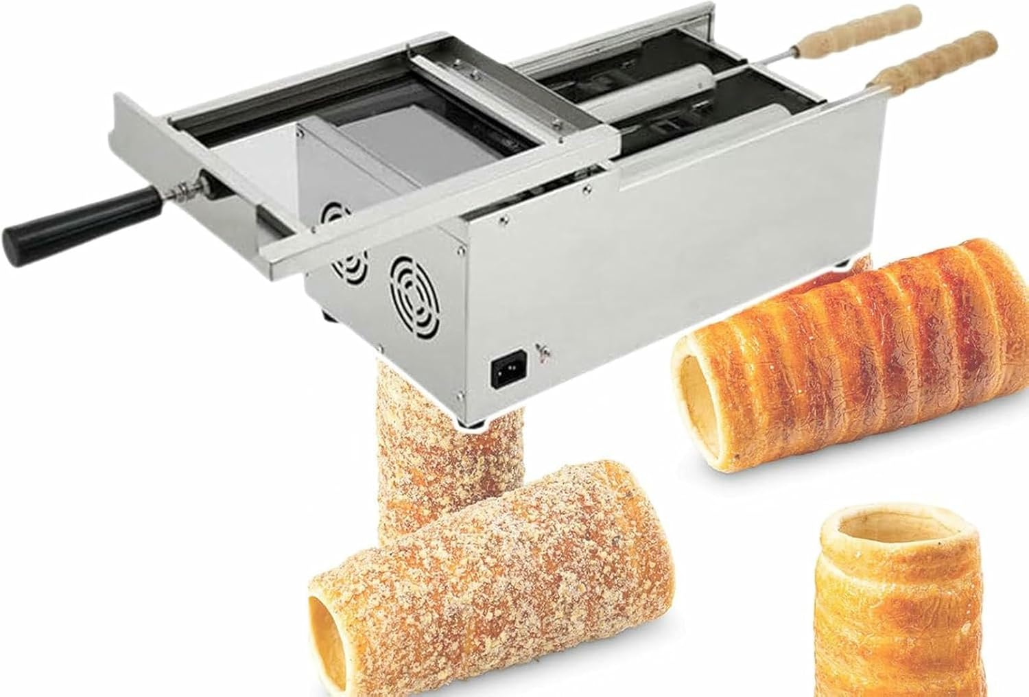 Chimney Cake Machine Oven, 1500W Electric Chimney Bread Roll Maker, Cake Pop Roller Machine, Hungarian Chimney Cake, with 2 Stainless Steel Molds (220V)